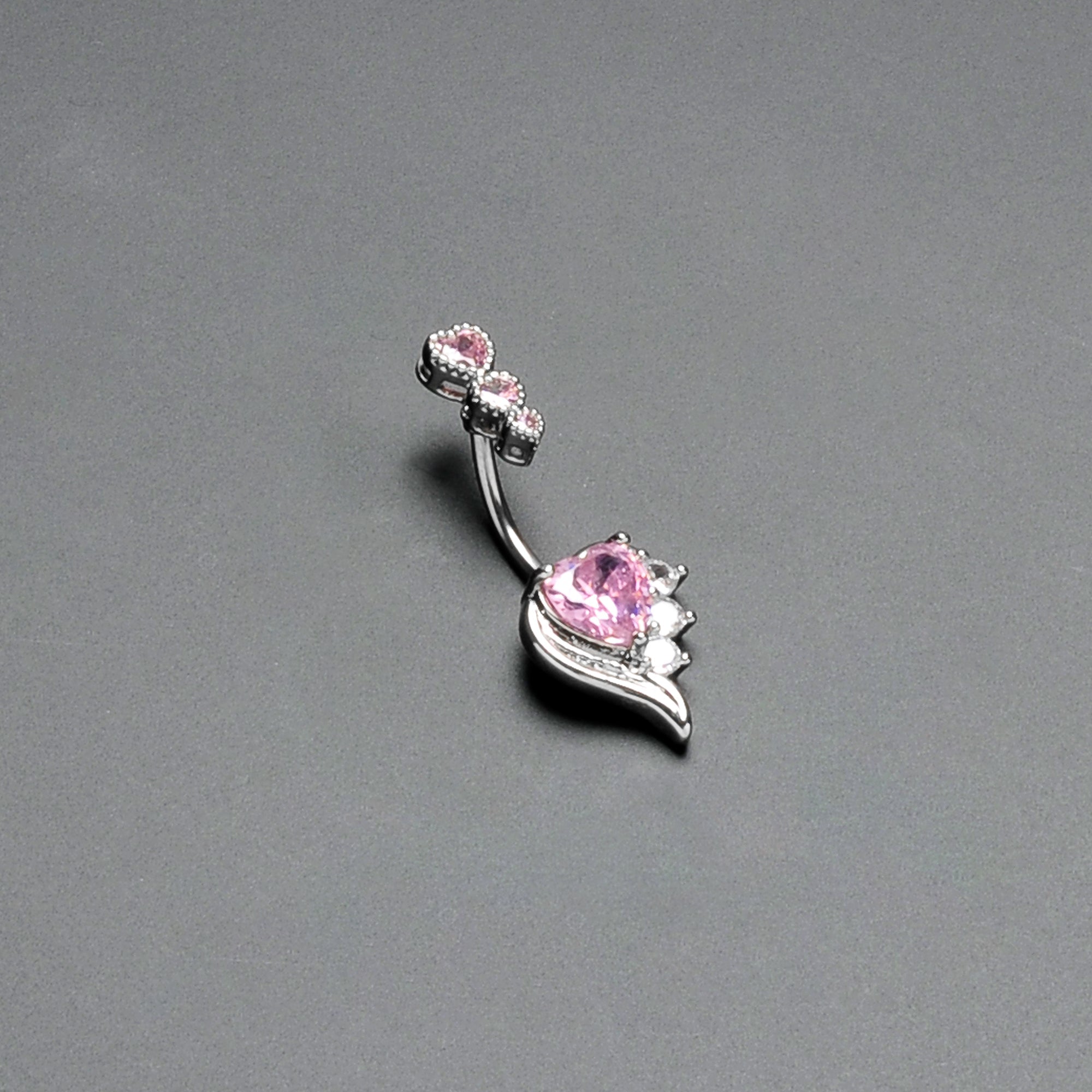 BodyCandy Pink CZ Gem Triple Drop Flare Heart Valentine Double Mount Belly Ring — in-use photo