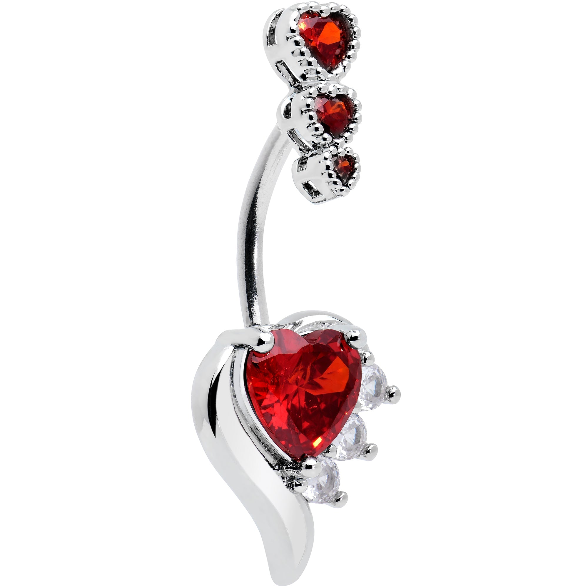 BodyCandy Red CZ Gem Triple Drop Flare Heart Valentine Double Mount Belly Ring — main product shot