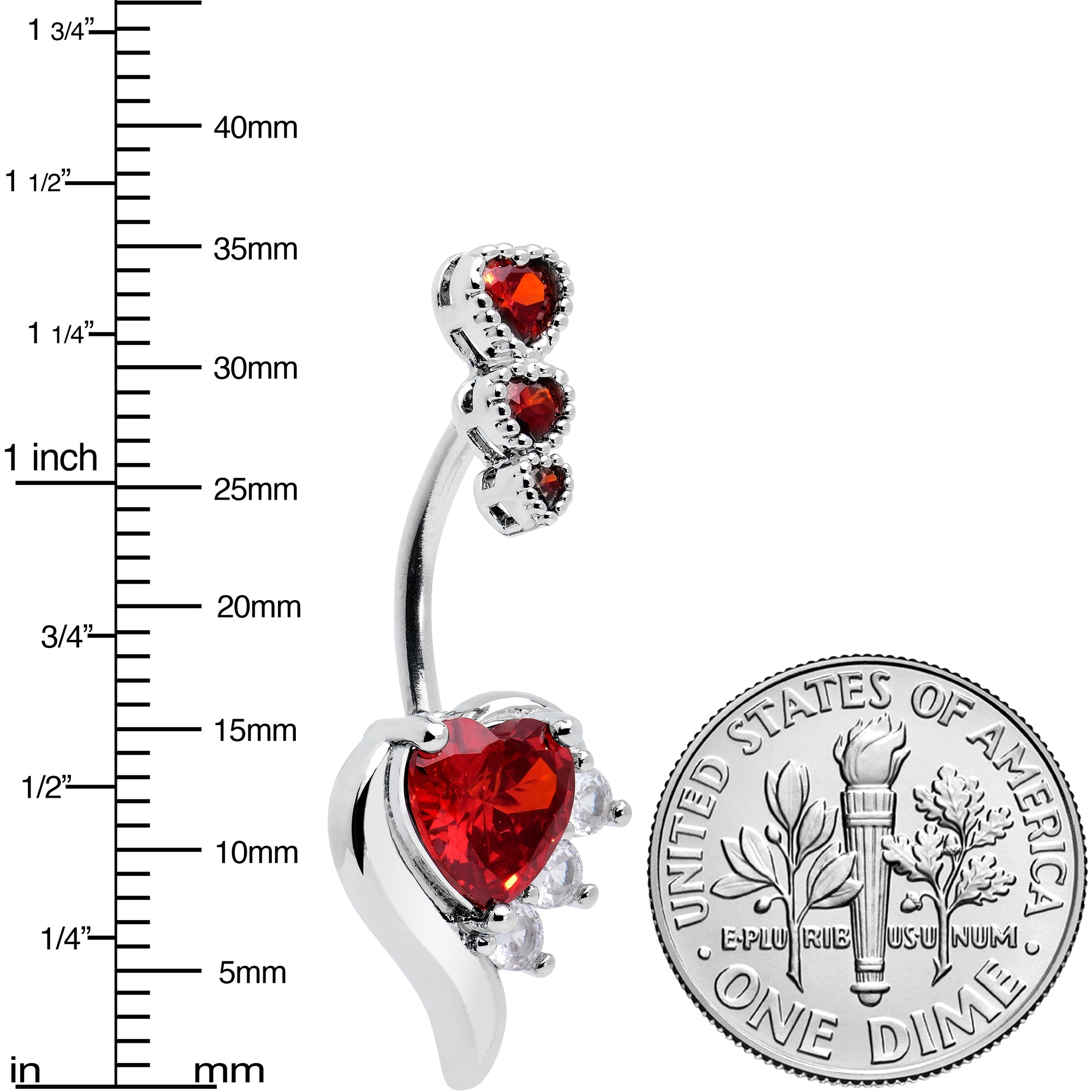 BodyCandy Red CZ Gem Triple Drop Flare Heart Valentine Double Mount Belly Ring — lifestyle context