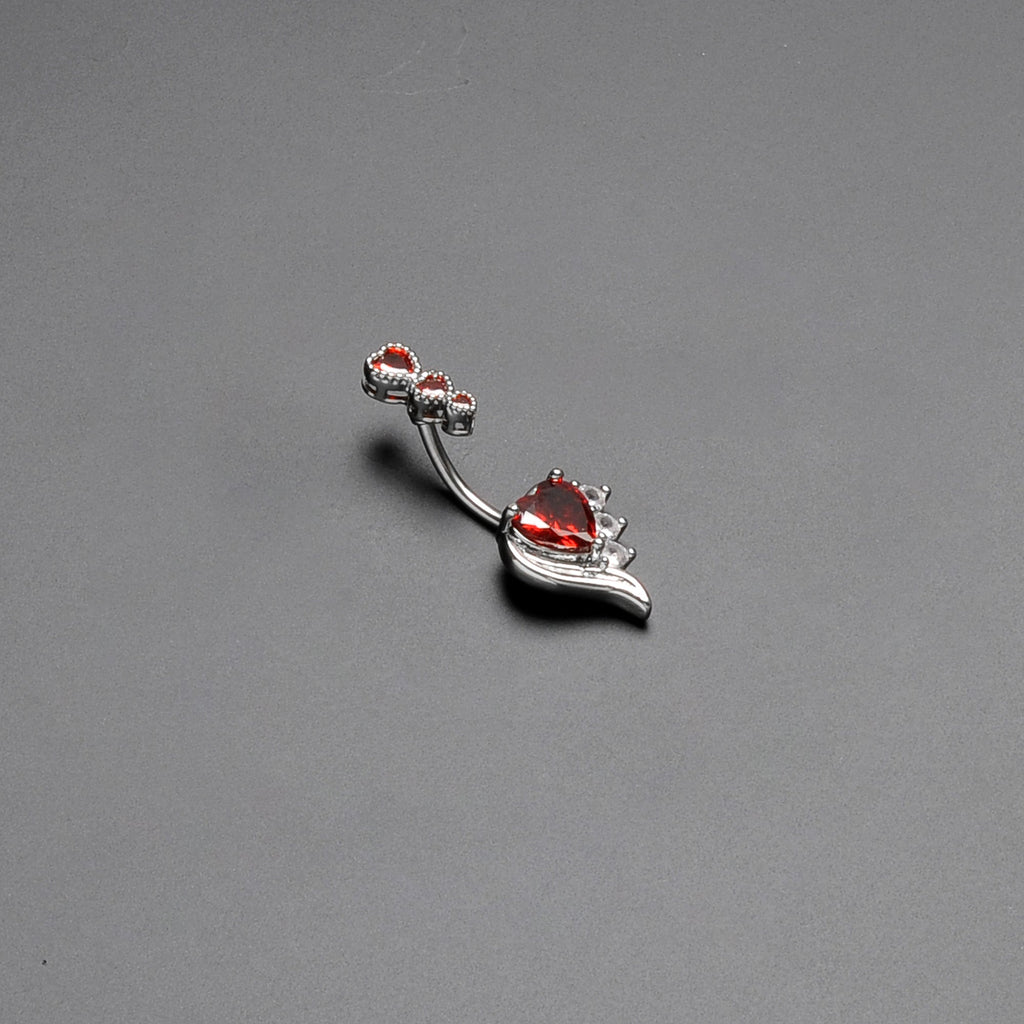 BodyCandy Red CZ Gem Triple Drop Flare Heart Valentine Double Mount Belly Ring — back view