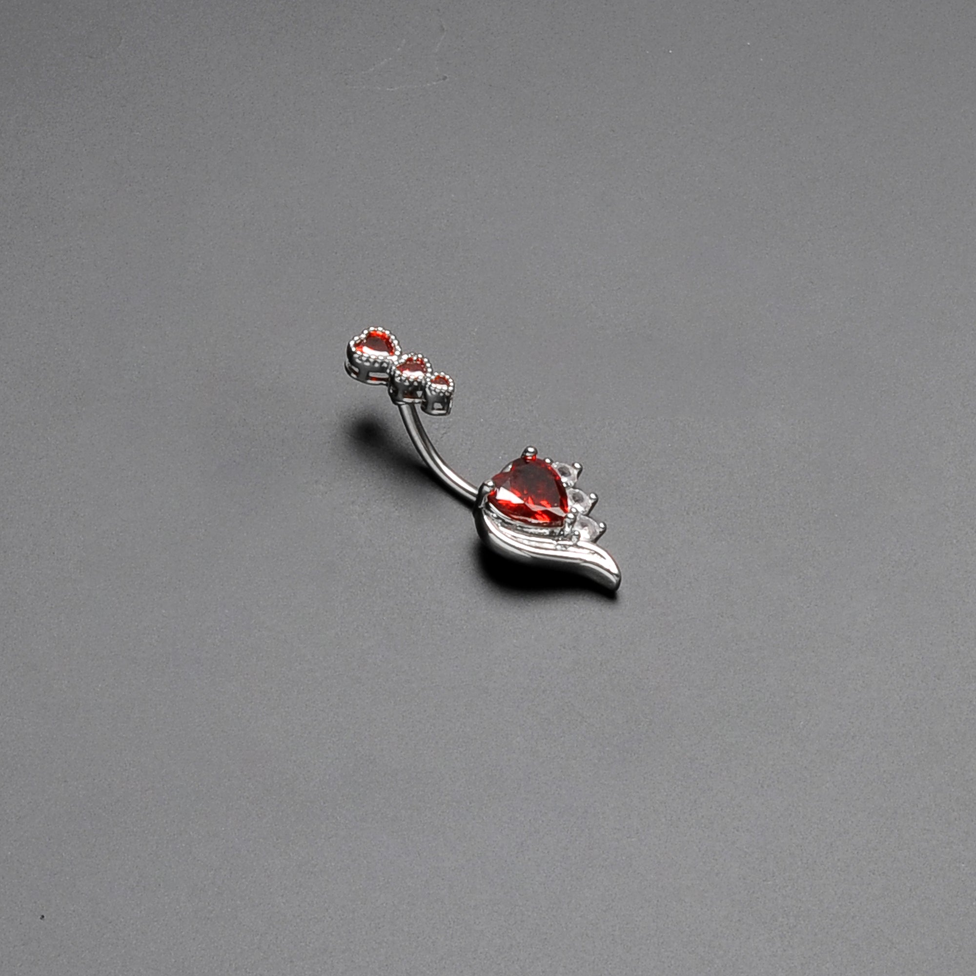 BodyCandy Red CZ Gem Triple Drop Flare Heart Valentine Double Mount Belly Ring — back view