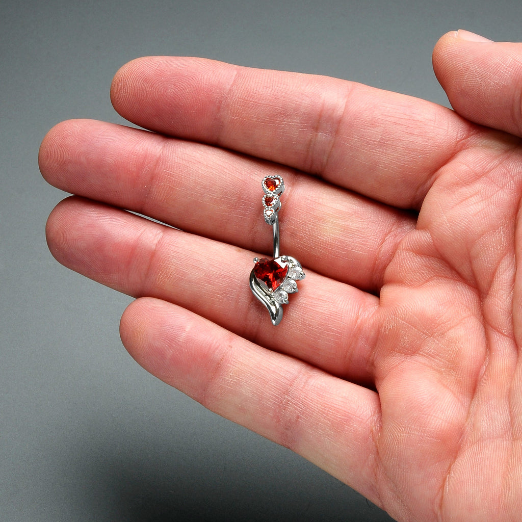 BodyCandy Red CZ Gem Triple Drop Flare Heart Valentine Double Mount Belly Ring — alternative angle