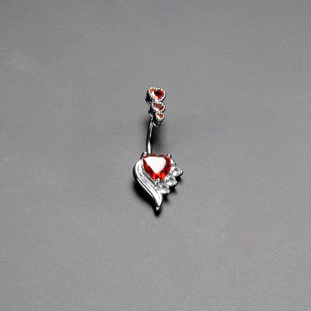 BodyCandy Red CZ Gem Triple Drop Flare Heart Valentine Double Mount Belly Ring — in-use photo