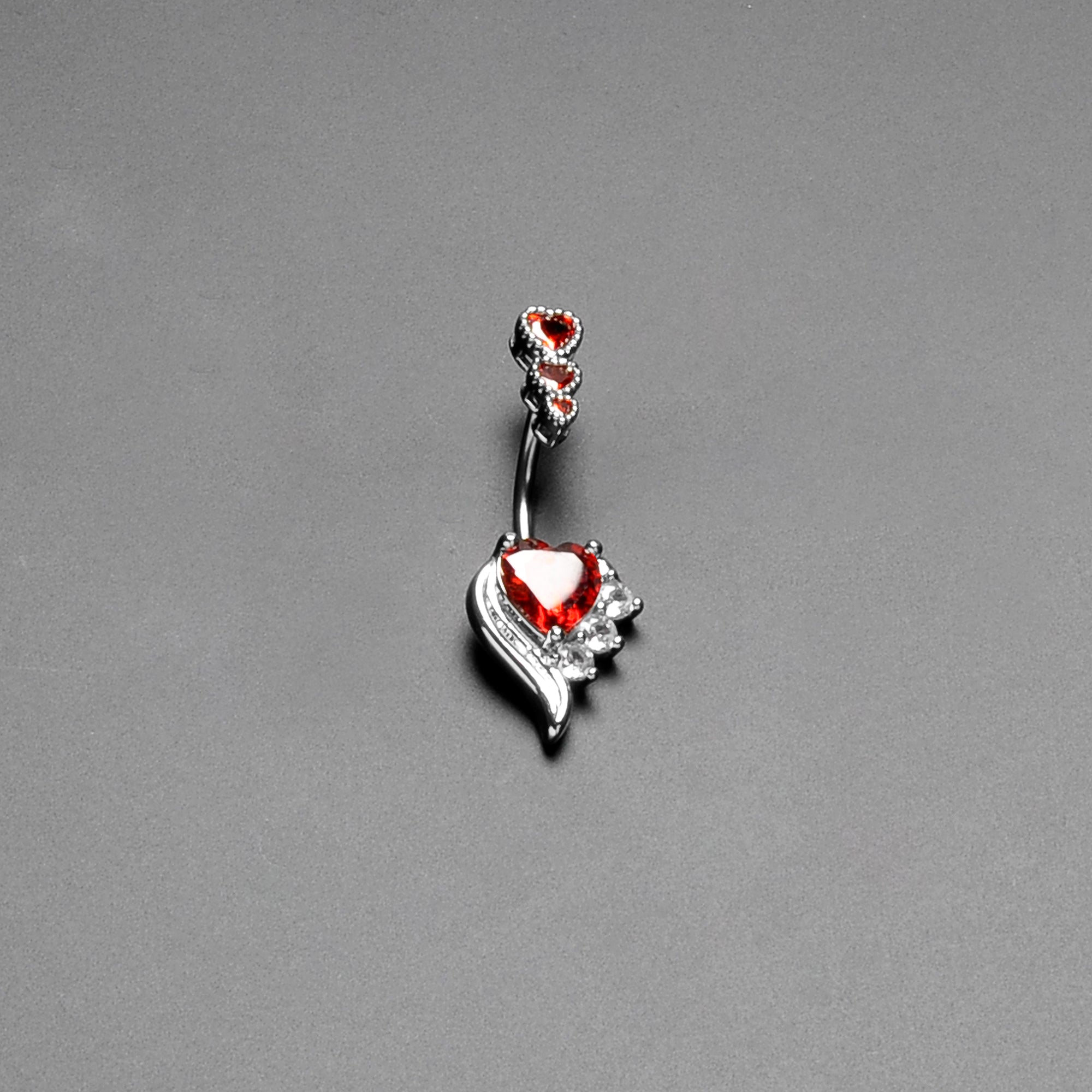 BodyCandy Red CZ Gem Triple Drop Flare Heart Valentine Double Mount Belly Ring — in-use photo