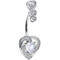 BodyCandy Clear CZ Gem Triple Drop Swirl Heart Valentine Double Mount Belly Ring — main product shot