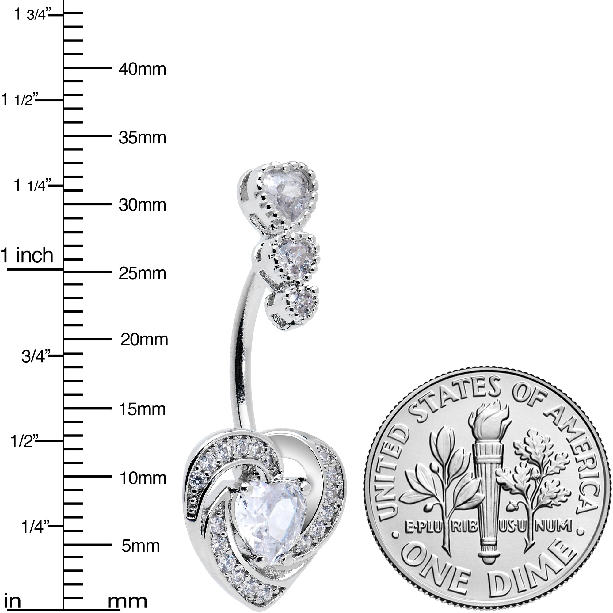 BodyCandy Clear CZ Gem Triple Drop Swirl Heart Valentine Double Mount Belly Ring — lifestyle context
