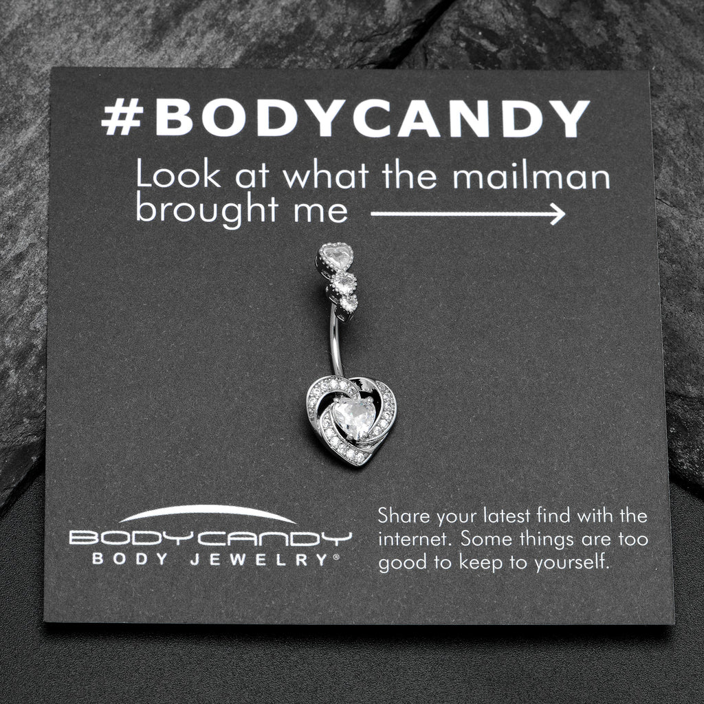 BodyCandy Clear CZ Gem Triple Drop Swirl Heart Valentine Double Mount Belly Ring — side view