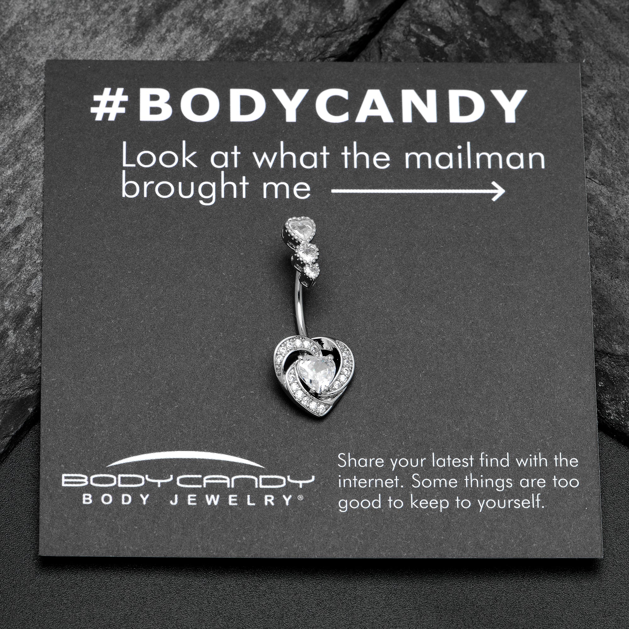 BodyCandy Clear CZ Gem Triple Drop Swirl Heart Valentine Double Mount Belly Ring — side view