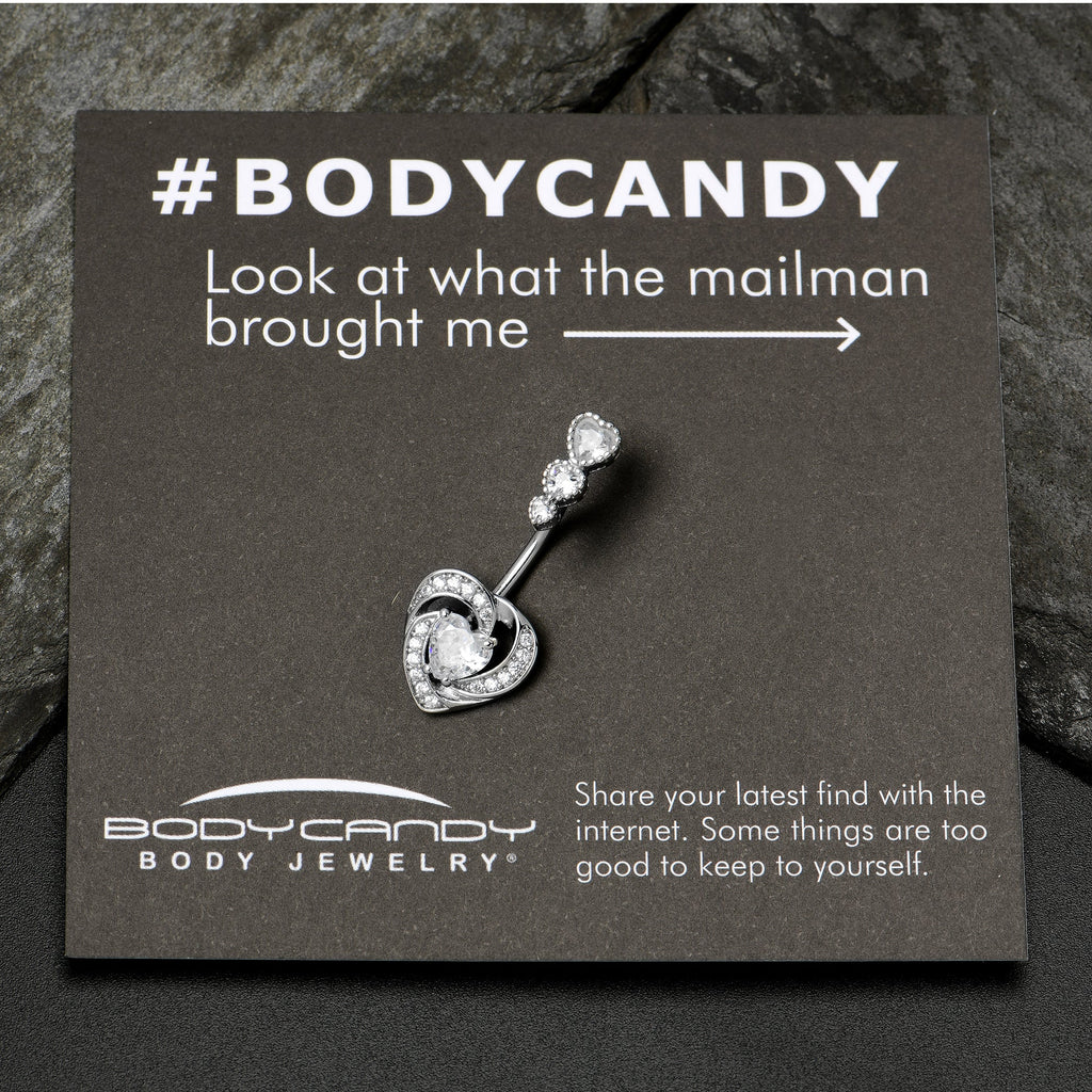 BodyCandy Clear CZ Gem Triple Drop Swirl Heart Valentine Double Mount Belly Ring — alternative angle