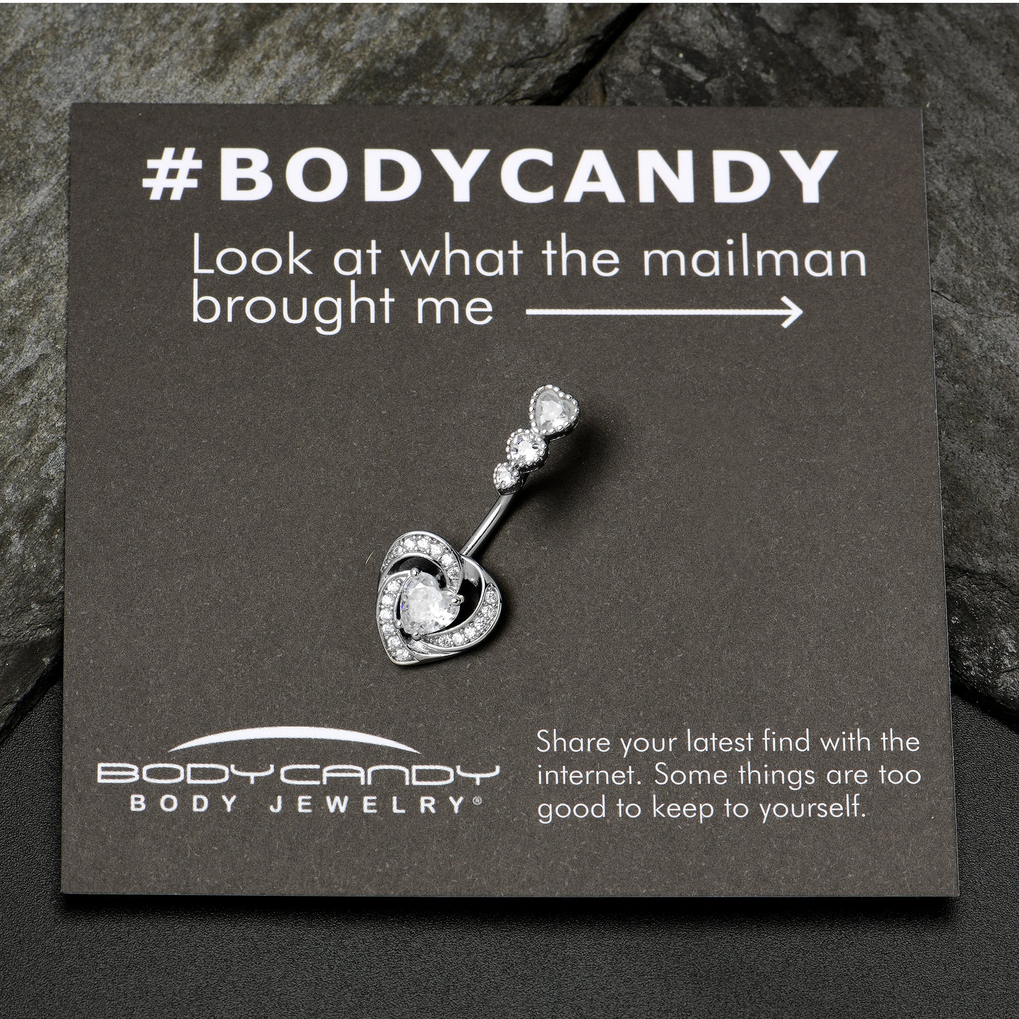 BodyCandy Clear CZ Gem Triple Drop Swirl Heart Valentine Double Mount Belly Ring — alternative angle