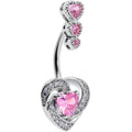 BodyCandy Pink CZ Gem Triple Drop Swirl Heart Valentine Double Mount Belly Ring — main product shot