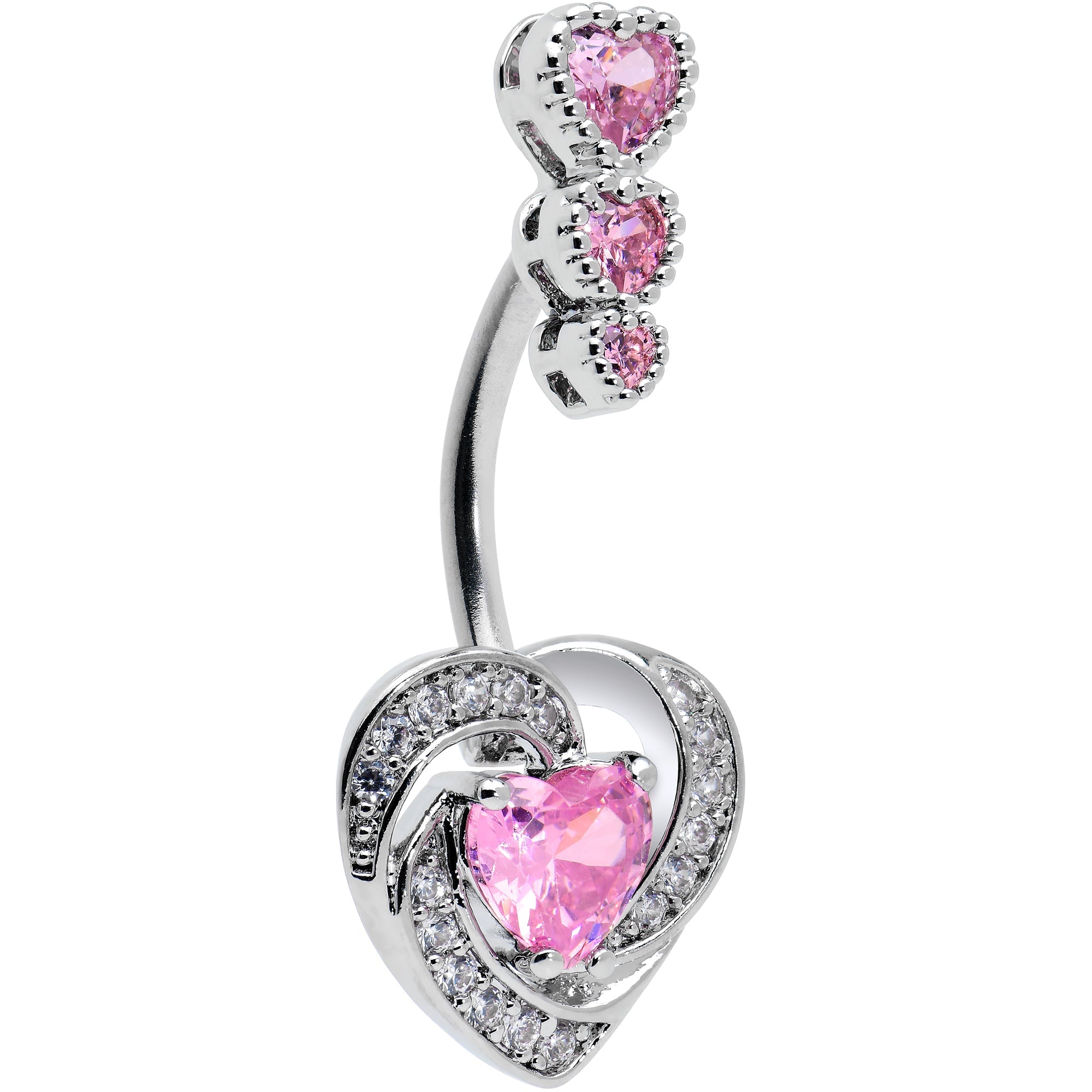 BodyCandy Pink CZ Gem Triple Drop Swirl Heart Valentine Double Mount Belly Ring — main product shot
