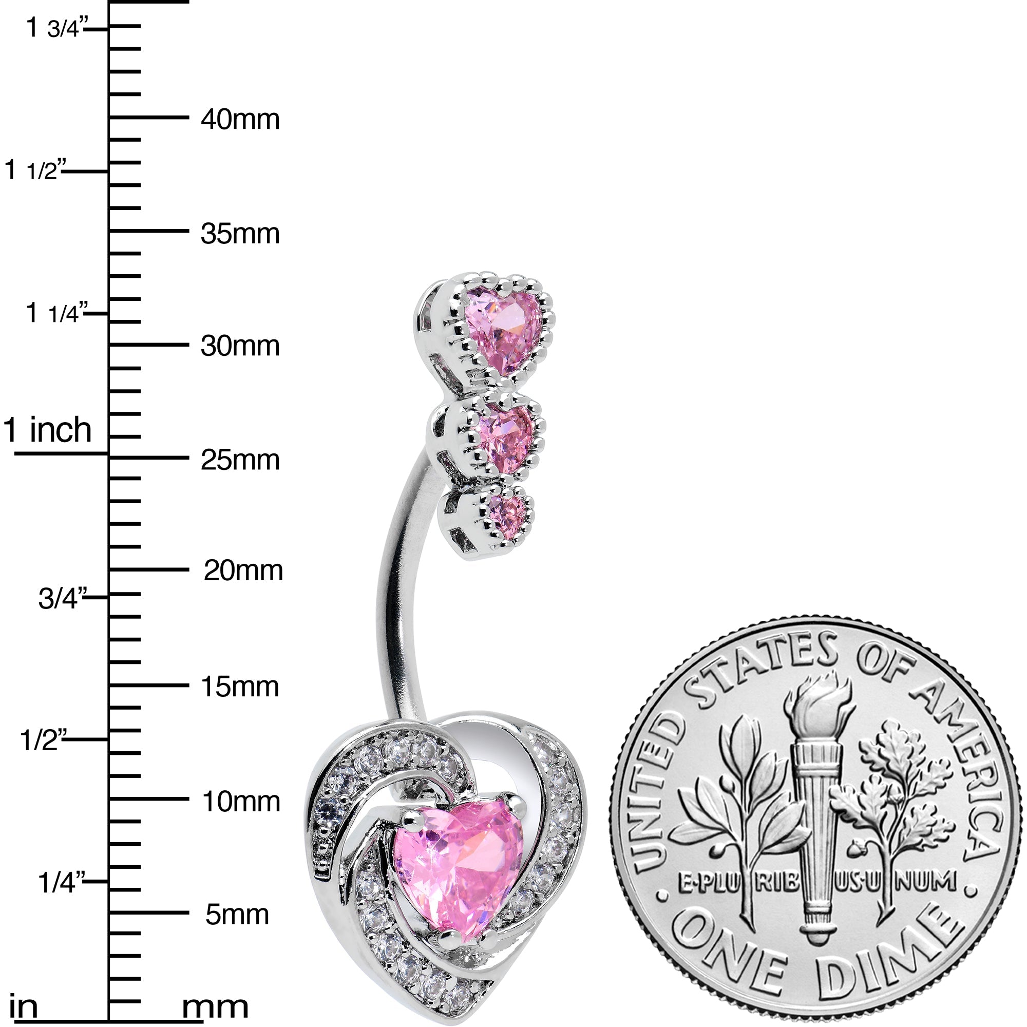 BodyCandy Pink CZ Gem Triple Drop Swirl Heart Valentine Double Mount Belly Ring — lifestyle context