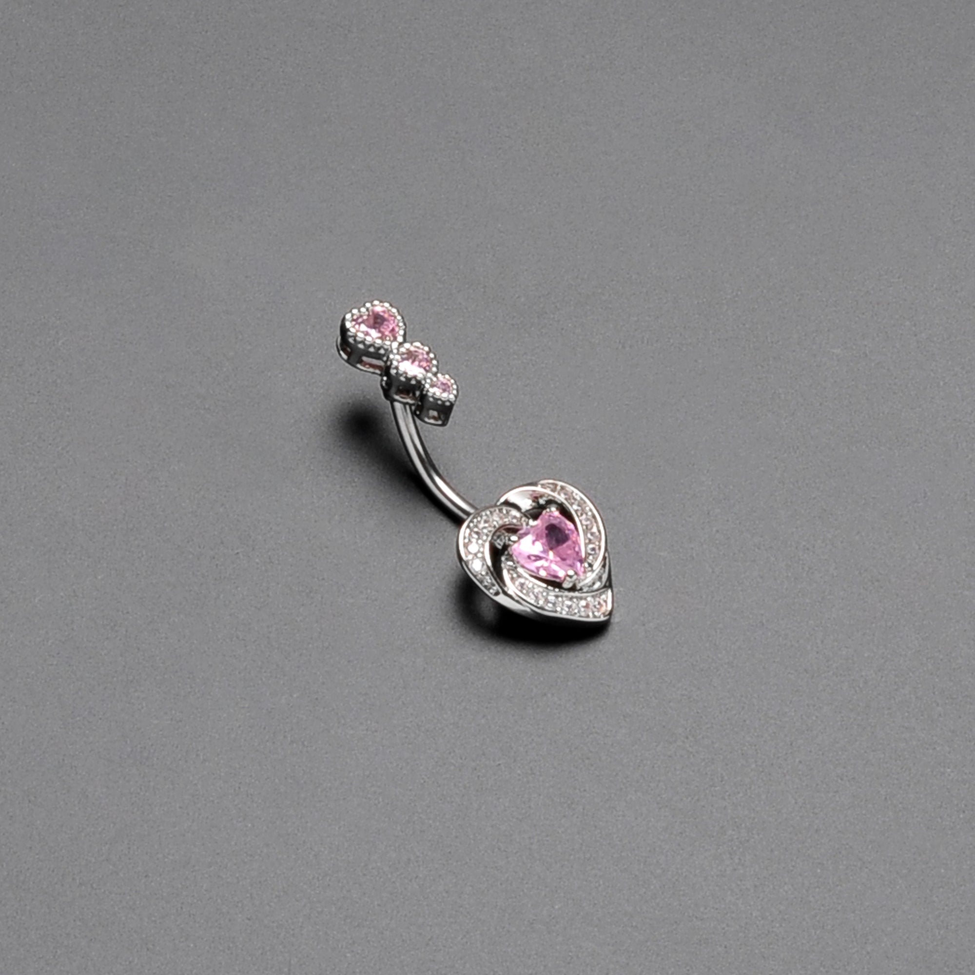 BodyCandy Pink CZ Gem Triple Drop Swirl Heart Valentine Double Mount Belly Ring — back view