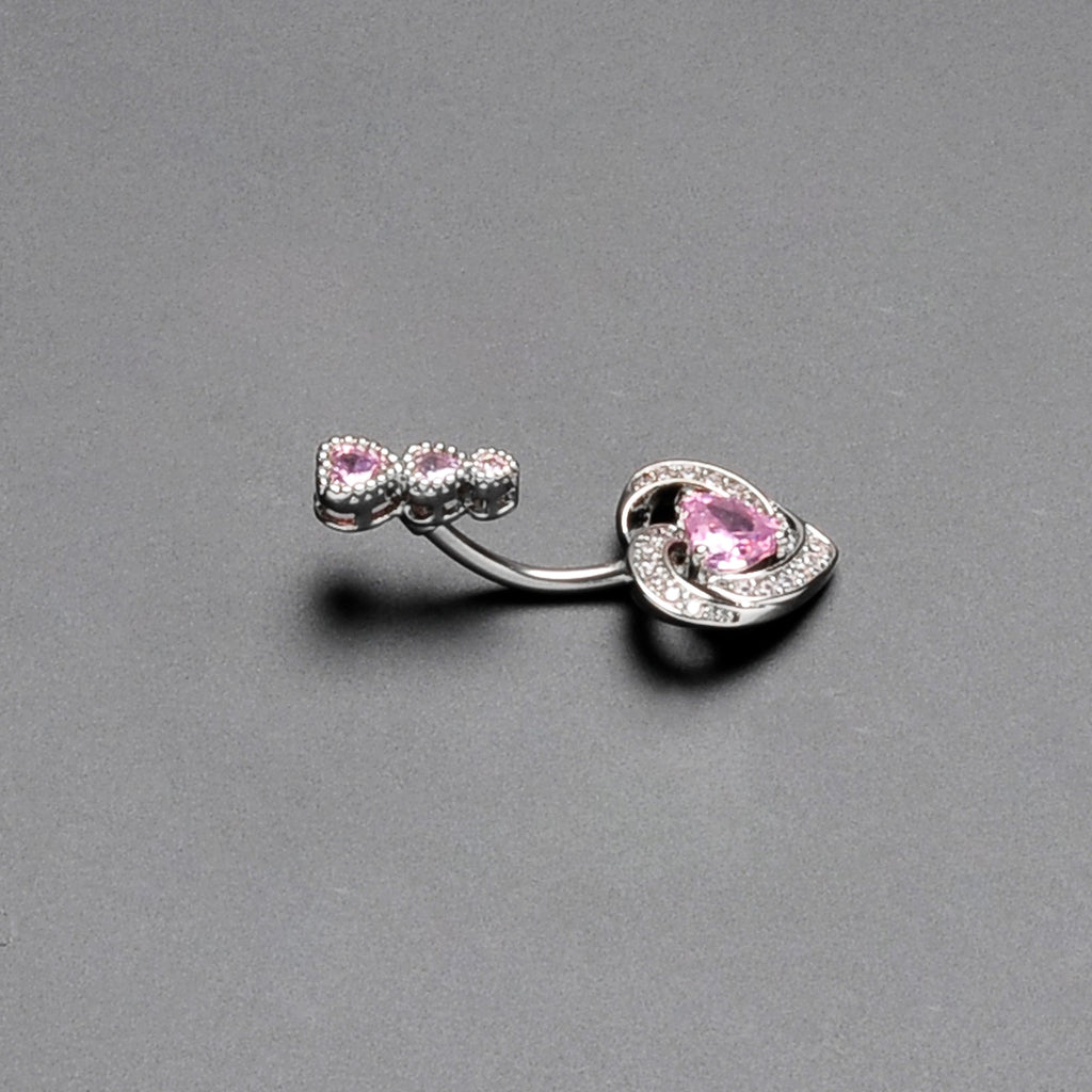 BodyCandy Pink CZ Gem Triple Drop Swirl Heart Valentine Double Mount Belly Ring — alternative angle