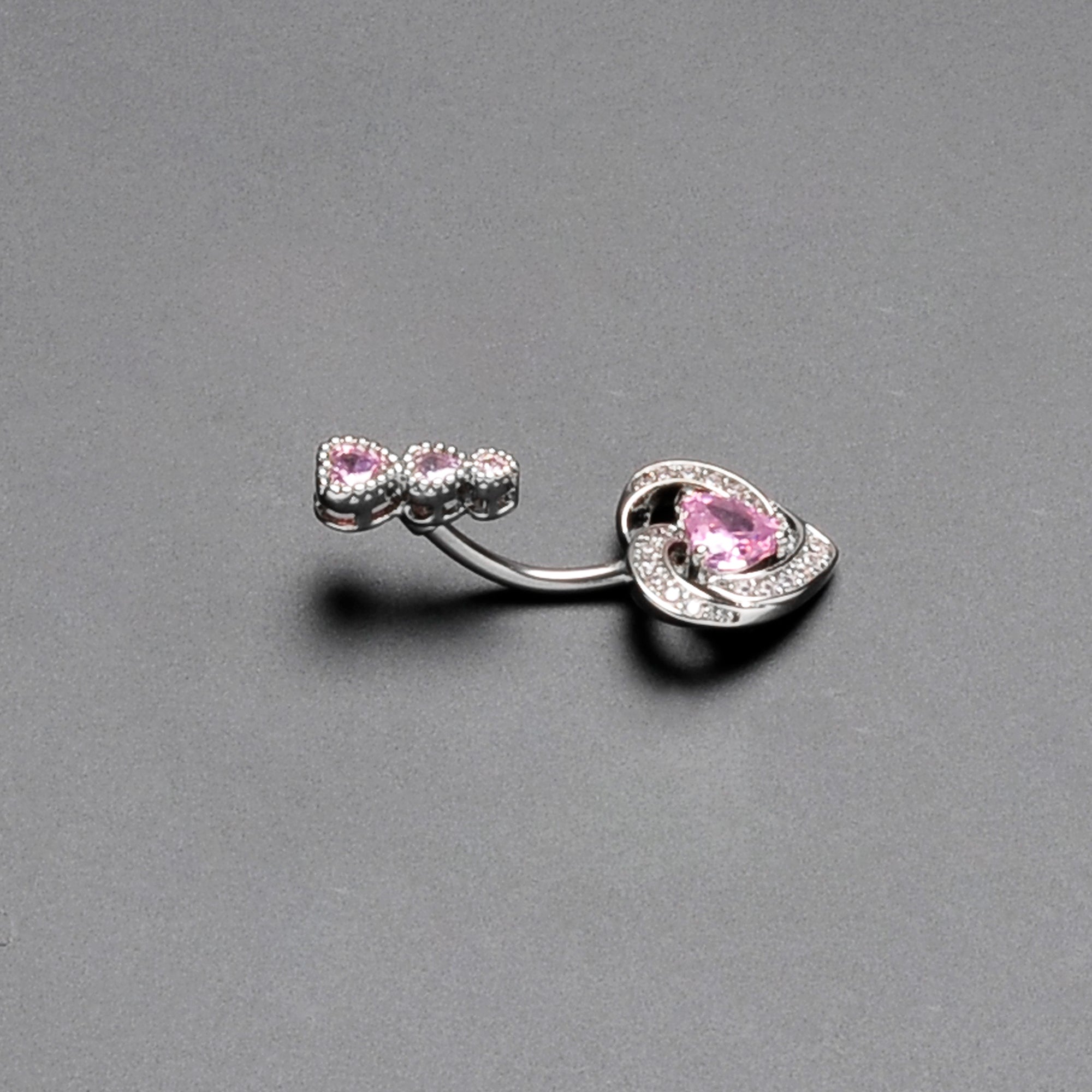 BodyCandy Pink CZ Gem Triple Drop Swirl Heart Valentine Double Mount Belly Ring — alternative angle