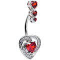 BodyCandy Red CZ Gem Triple Drop Swirl Heart Valentine Double Mount Belly Ring — main product shot