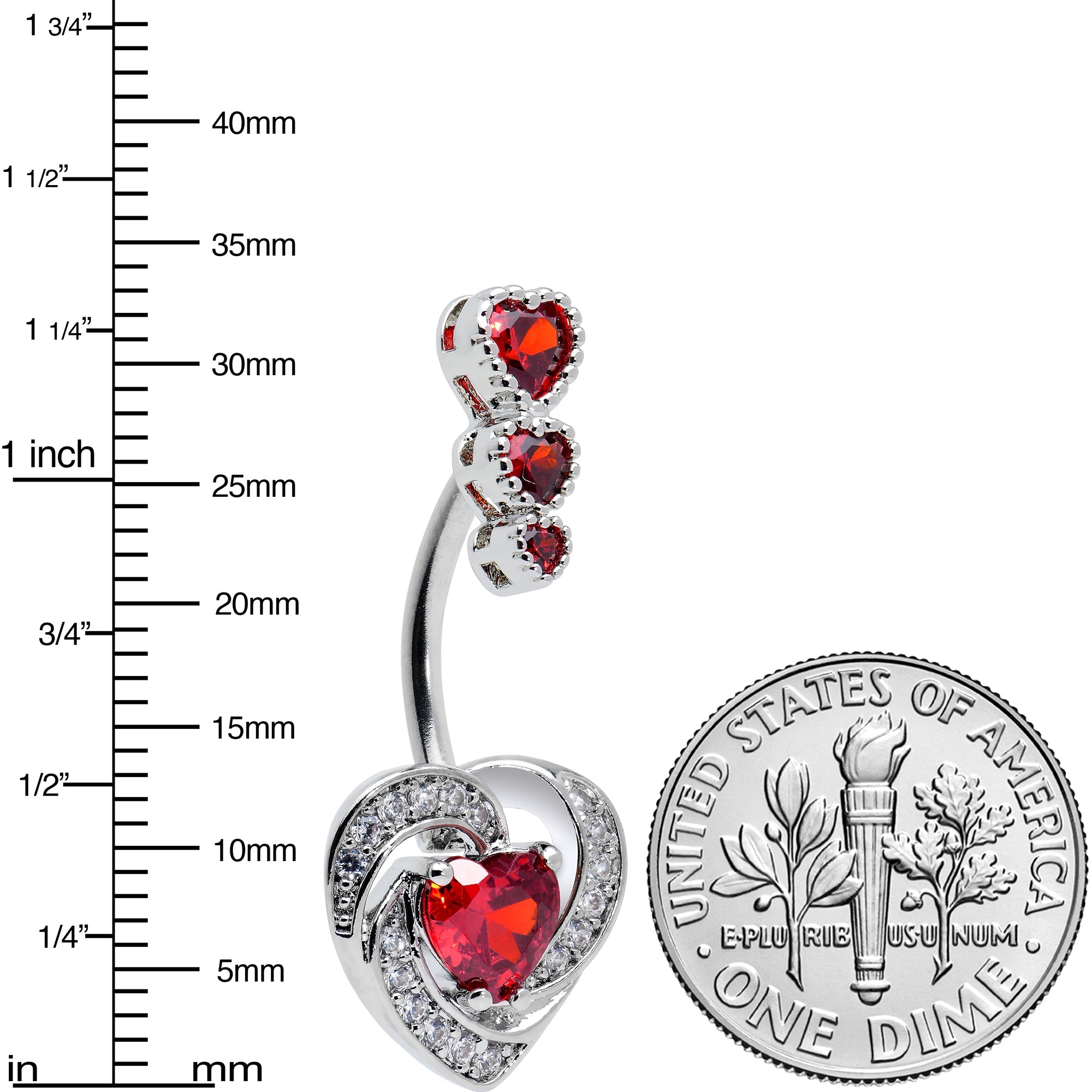 BodyCandy Red CZ Gem Triple Drop Swirl Heart Valentine Double Mount Belly Ring — lifestyle context