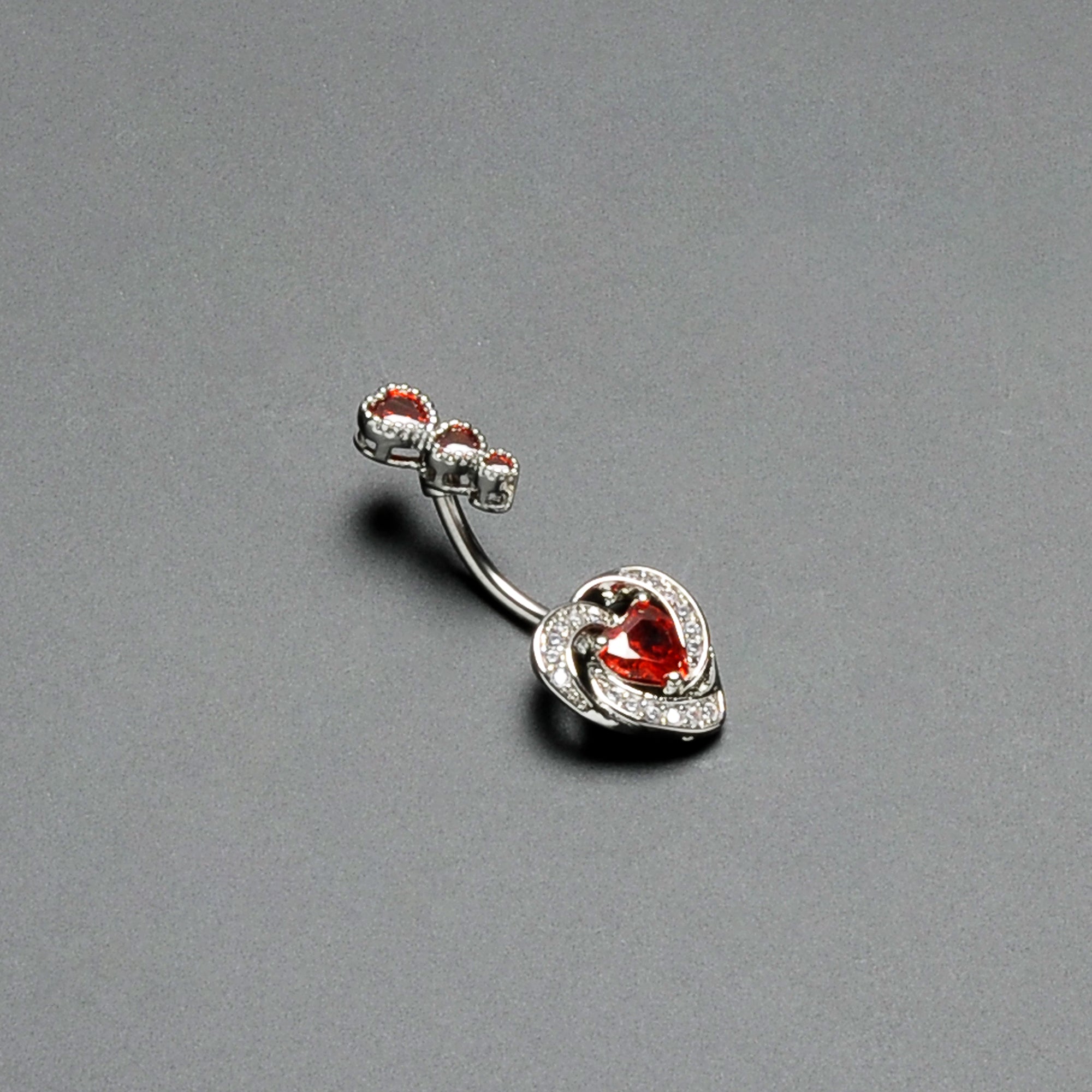 BodyCandy Red CZ Gem Triple Drop Swirl Heart Valentine Double Mount Belly Ring — side view