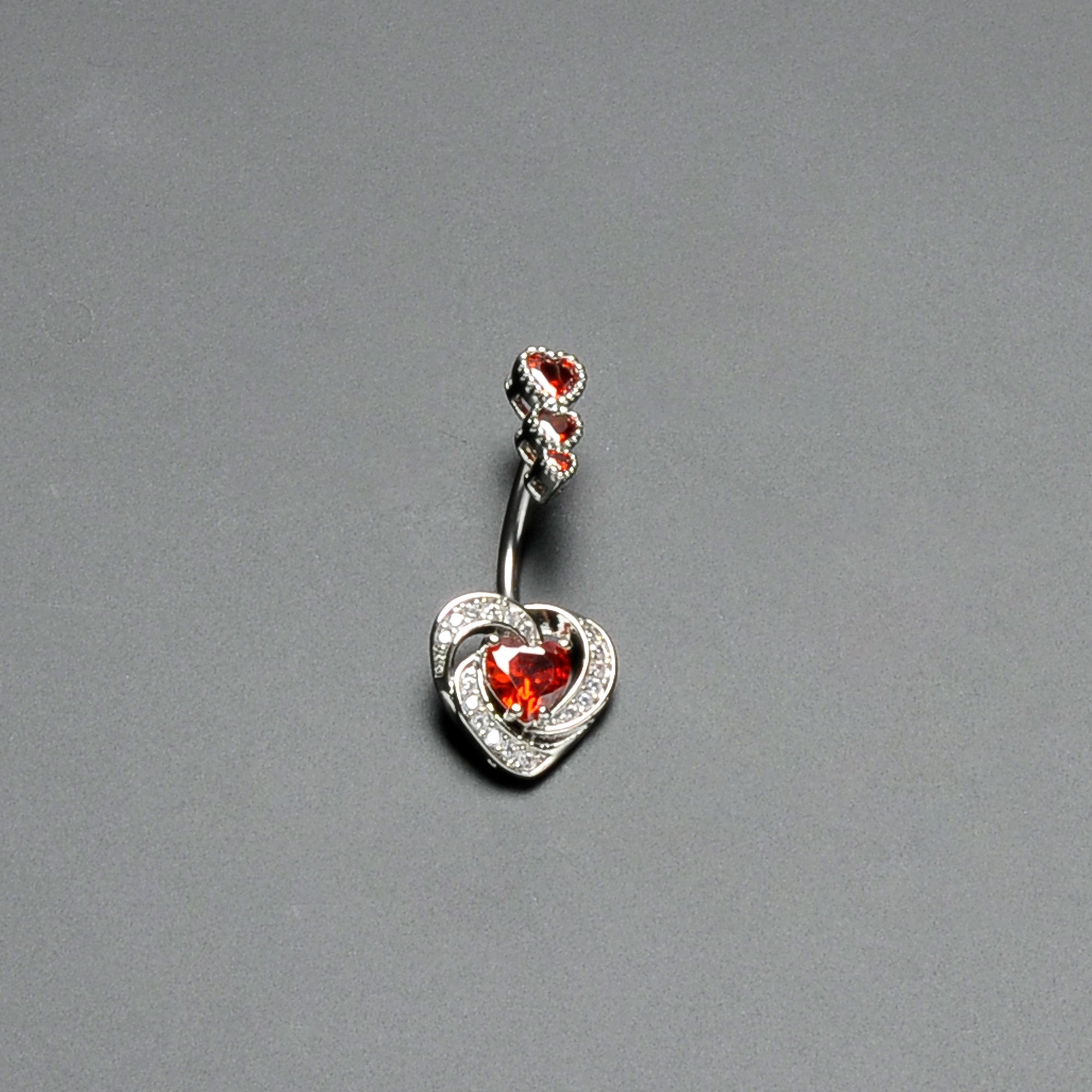 BodyCandy Red CZ Gem Triple Drop Swirl Heart Valentine Double Mount Belly Ring — alternative angle