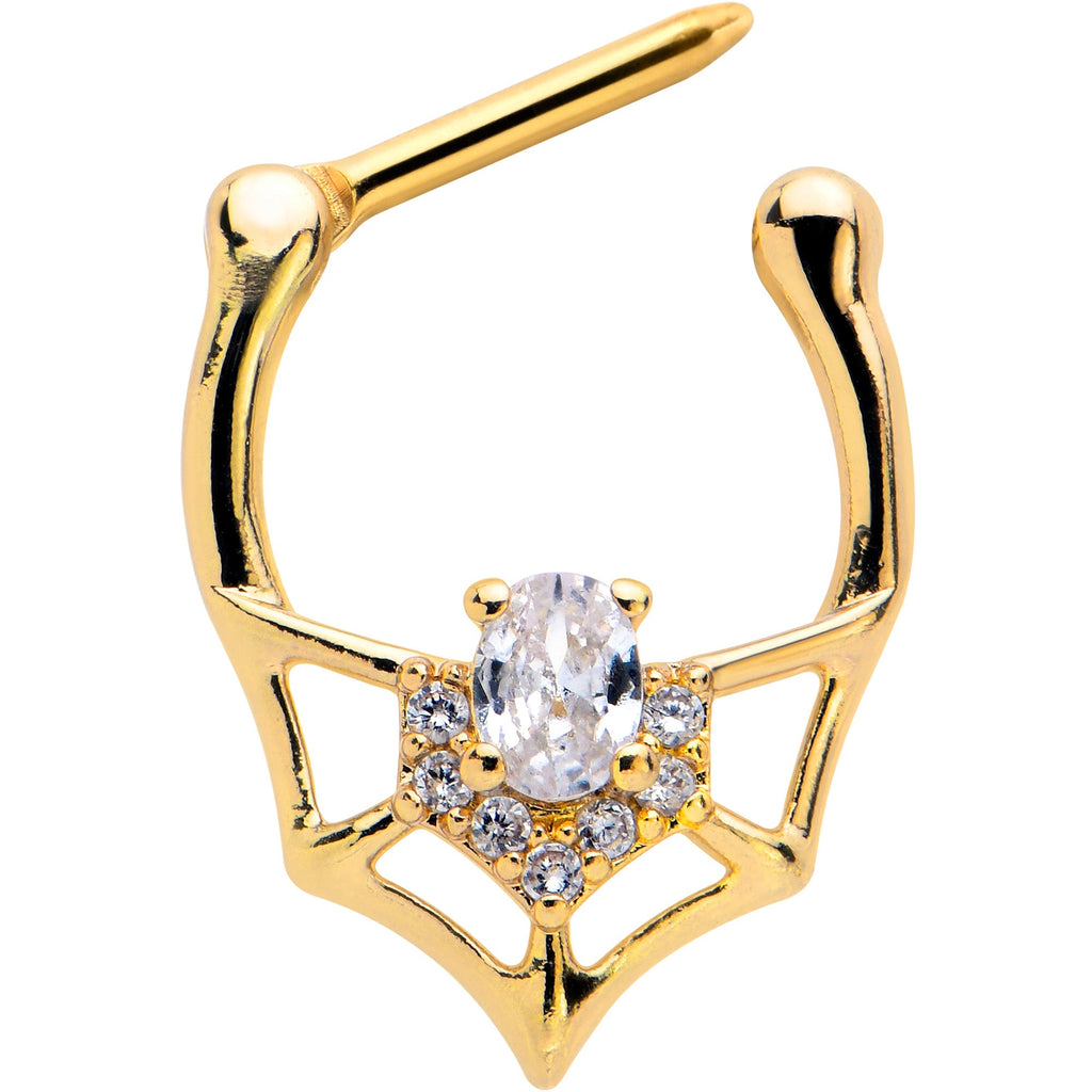 BodyCandy 16G 5/16 Clear Gem Gold Tone Spider Bat Cartilage Clicker — detail close-up