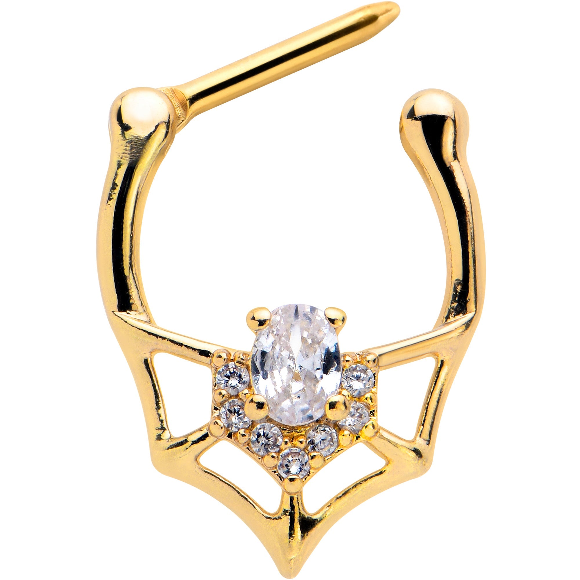 BodyCandy 16G 5/16 Clear Gem Gold Tone Spider Bat Cartilage Clicker — detail close-up
