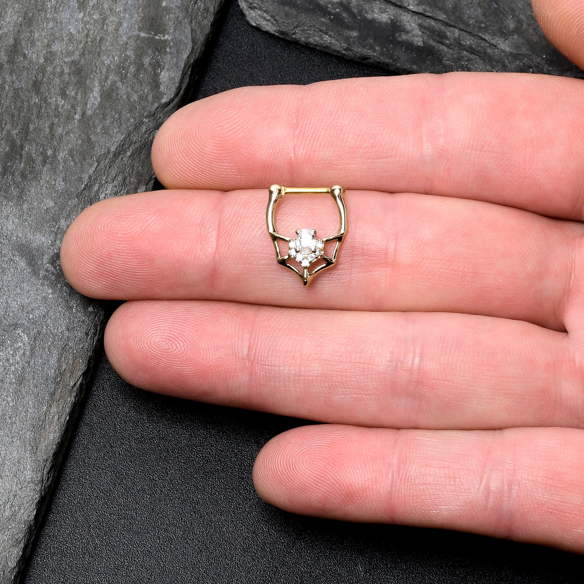 BodyCandy 16G 5/16 Clear Gem Gold Tone Spider Bat Cartilage Clicker — lifestyle context