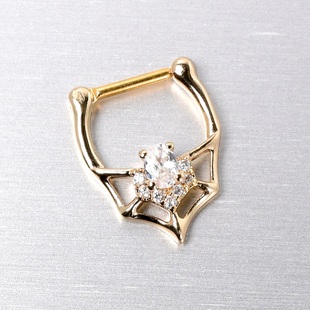 BodyCandy 16G 5/16 Clear Gem Gold Tone Spider Bat Cartilage Clicker — side view