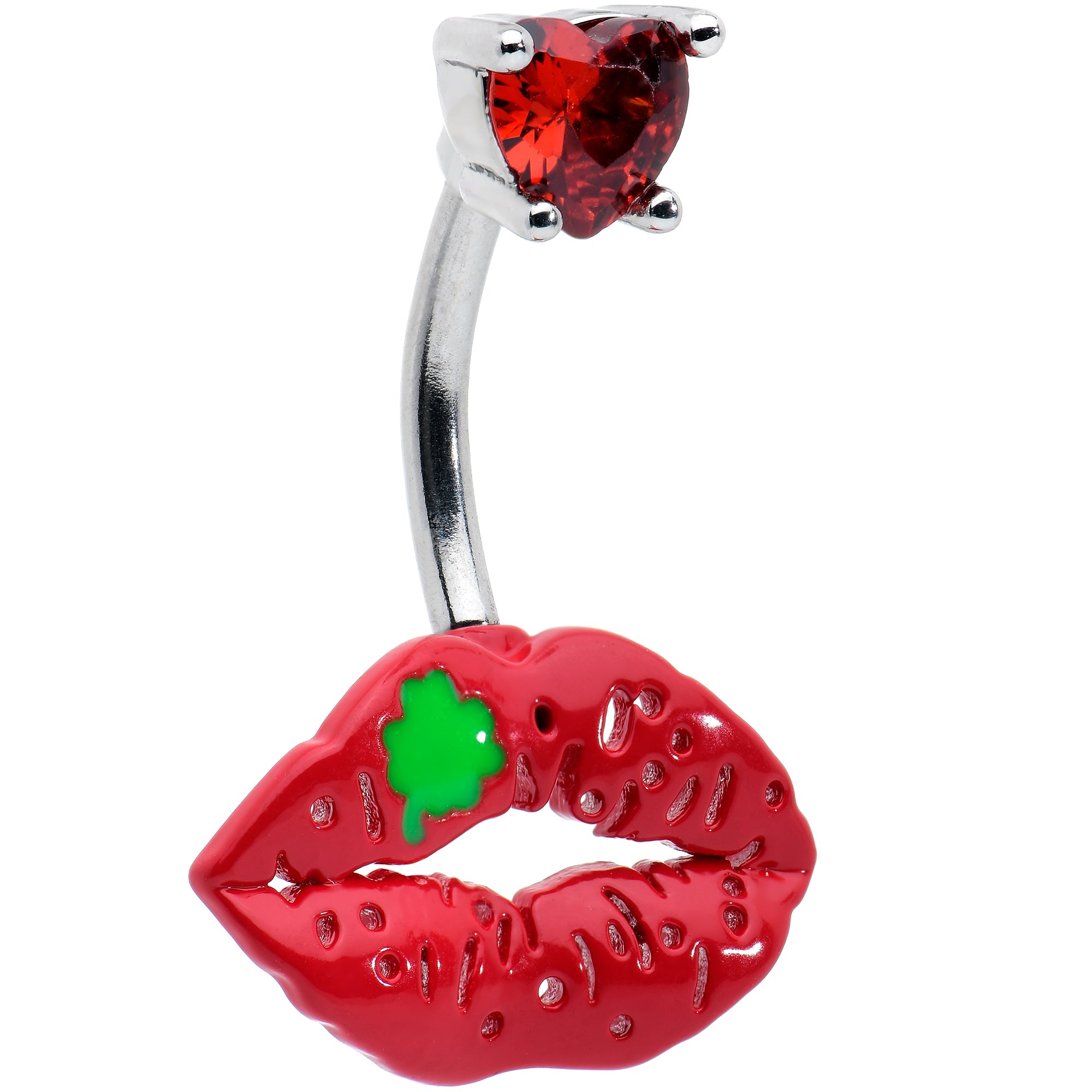 BodyCandy Red CZ Gem Lucky Lips St Patrick's Double Mount Belly Ring — main product shot