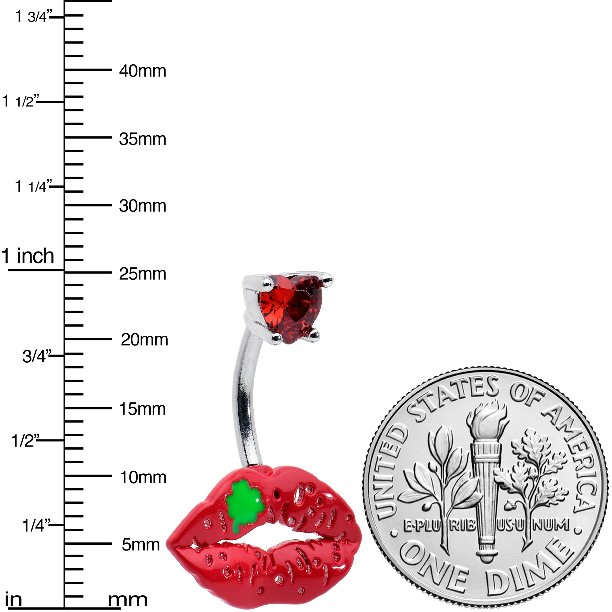 BodyCandy Red CZ Gem Lucky Lips St Patrick's Double Mount Belly Ring — lifestyle context