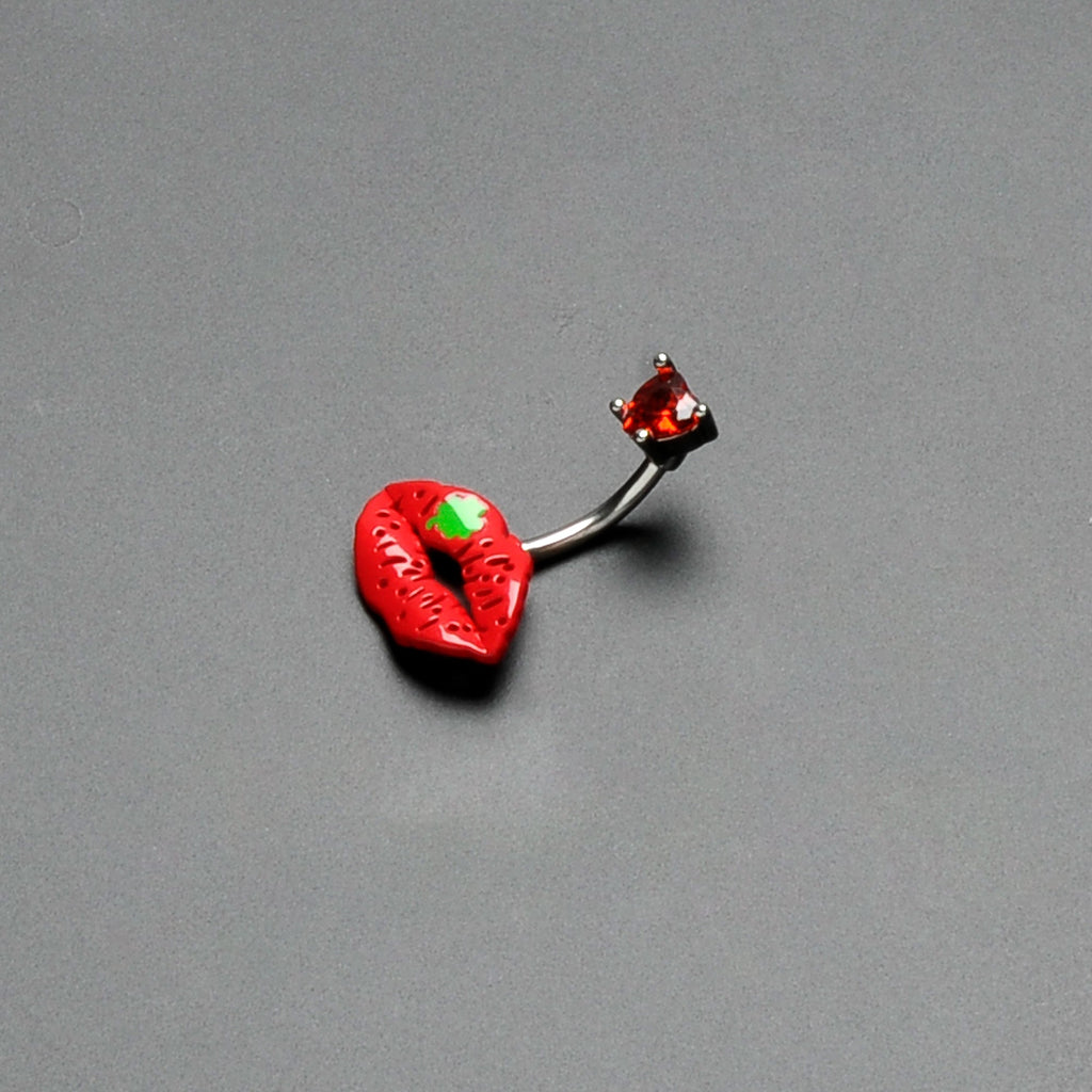 BodyCandy Red CZ Gem Lucky Lips St Patrick's Double Mount Belly Ring — back view