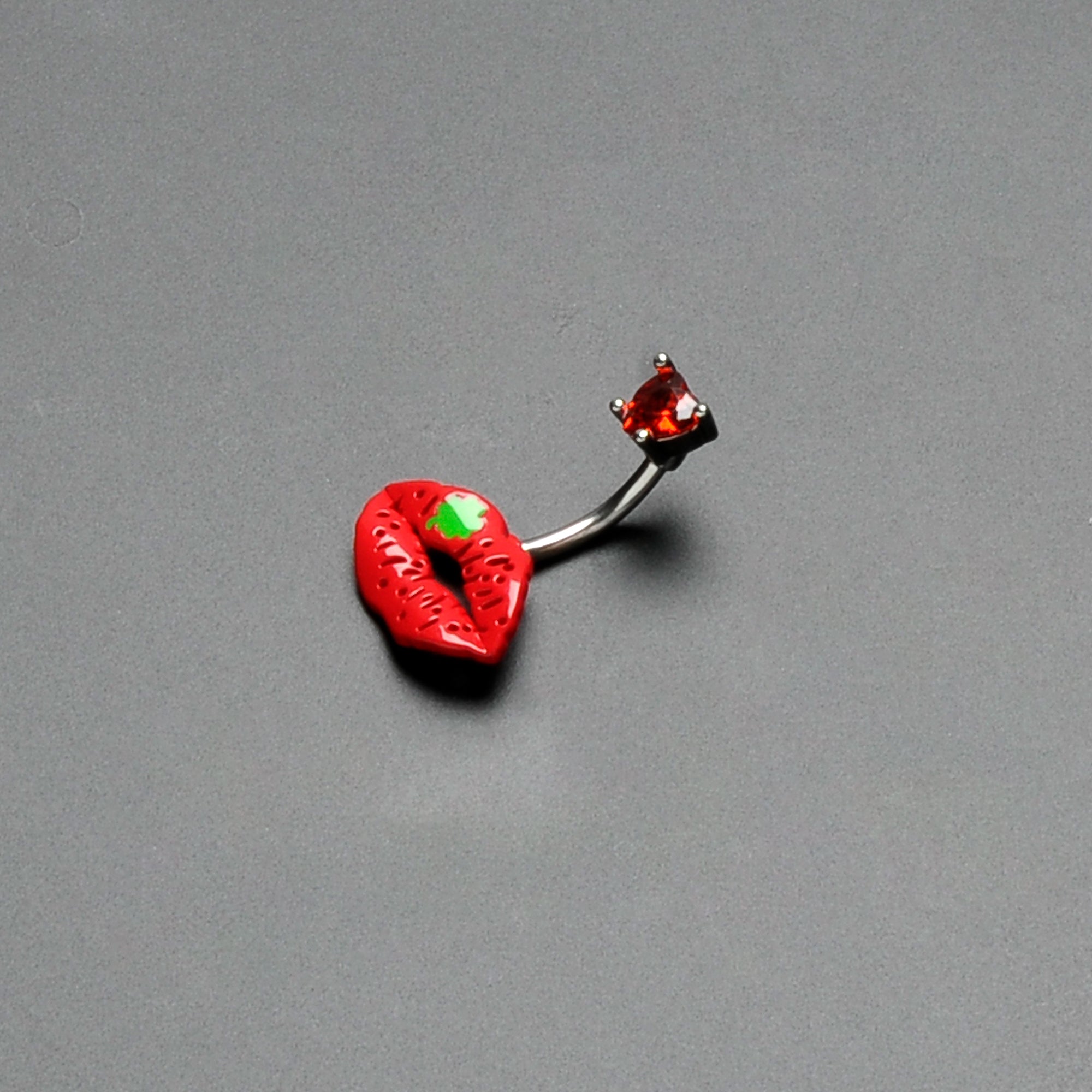 BodyCandy Red CZ Gem Lucky Lips St Patrick's Double Mount Belly Ring — back view