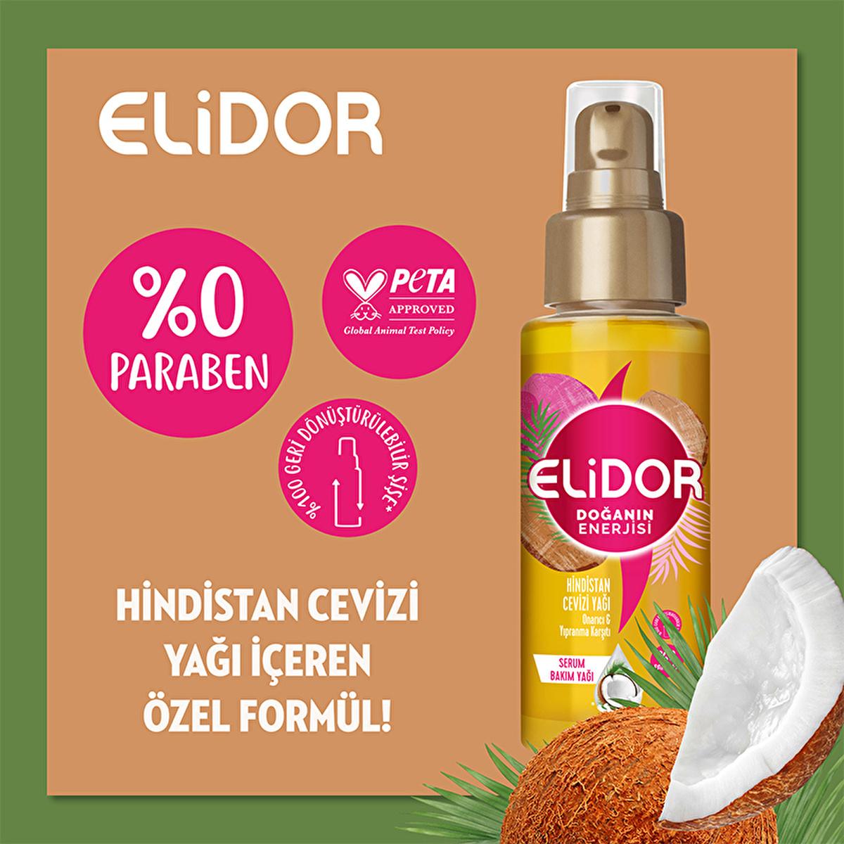 Elidor Coconut Oil Hair Serum: Damage Repair, Strengthening & Shine - Natural, Paraben-Free Formula, Lightweight & Nourishing - 2.7 fl oz