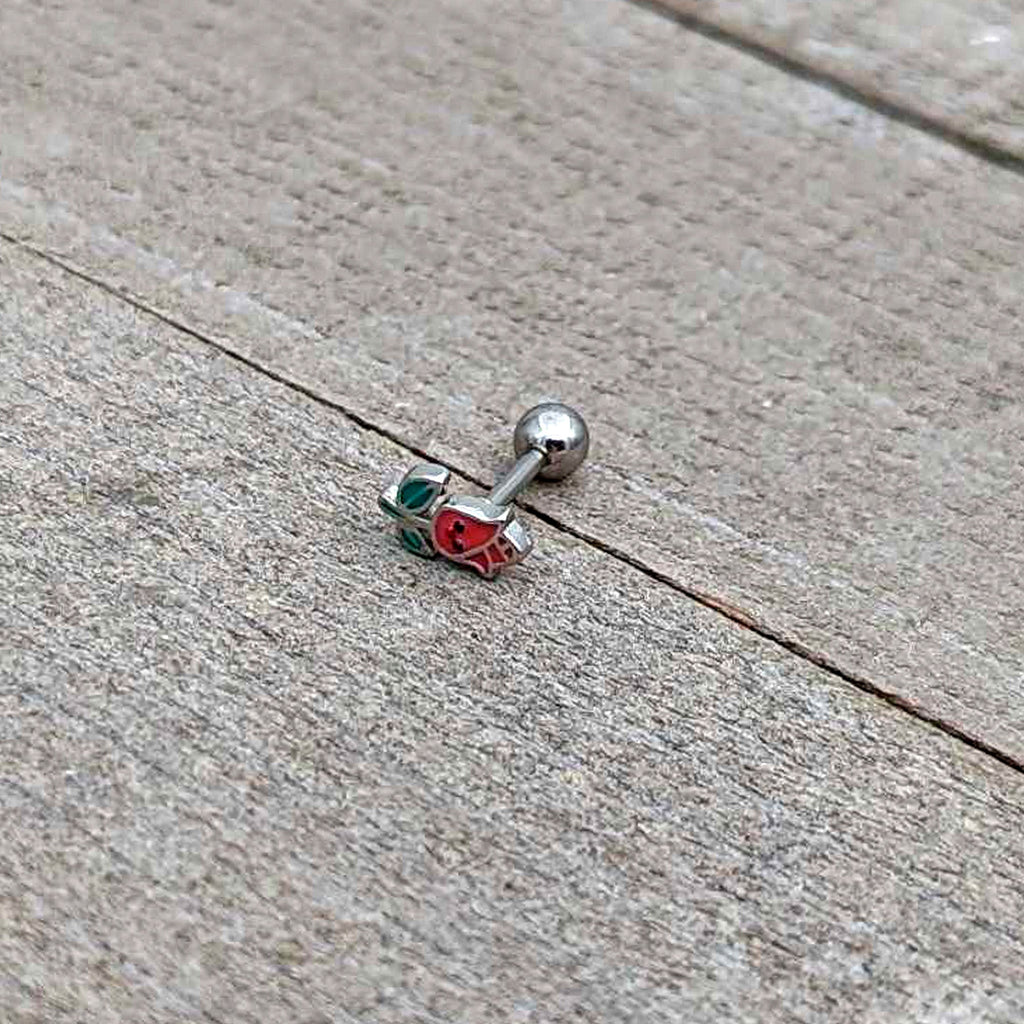 BodyCandy 16G 1/4 Sweet Happy Rose Flower Cartilage Tragus Earring — in-use photo