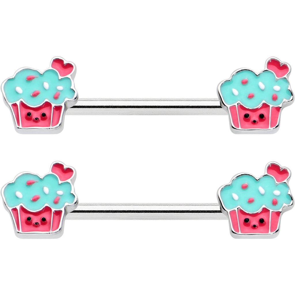 BodyCandy 14G 9/16 Sweet Happy Cupcake Barbell Nipple Ring Set — detail close-up