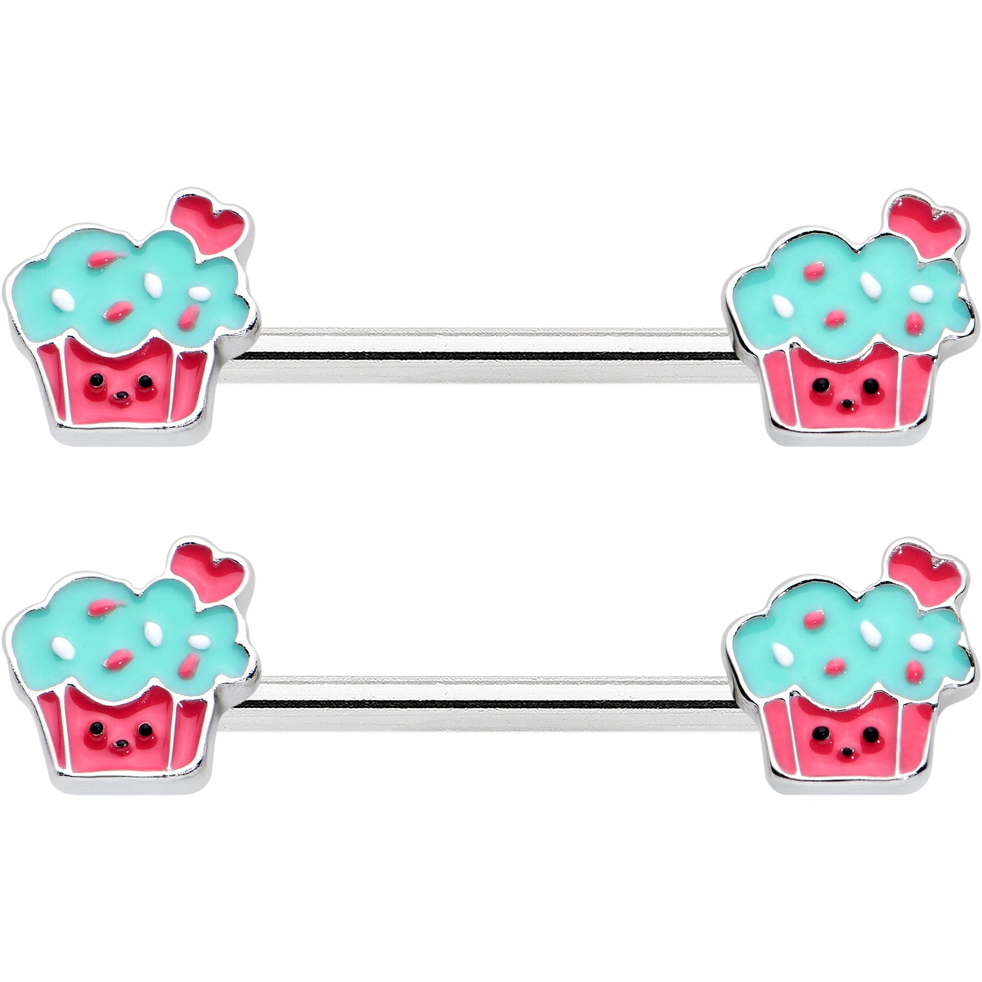 BodyCandy 14G 9/16 Sweet Happy Cupcake Barbell Nipple Ring Set — detail close-up