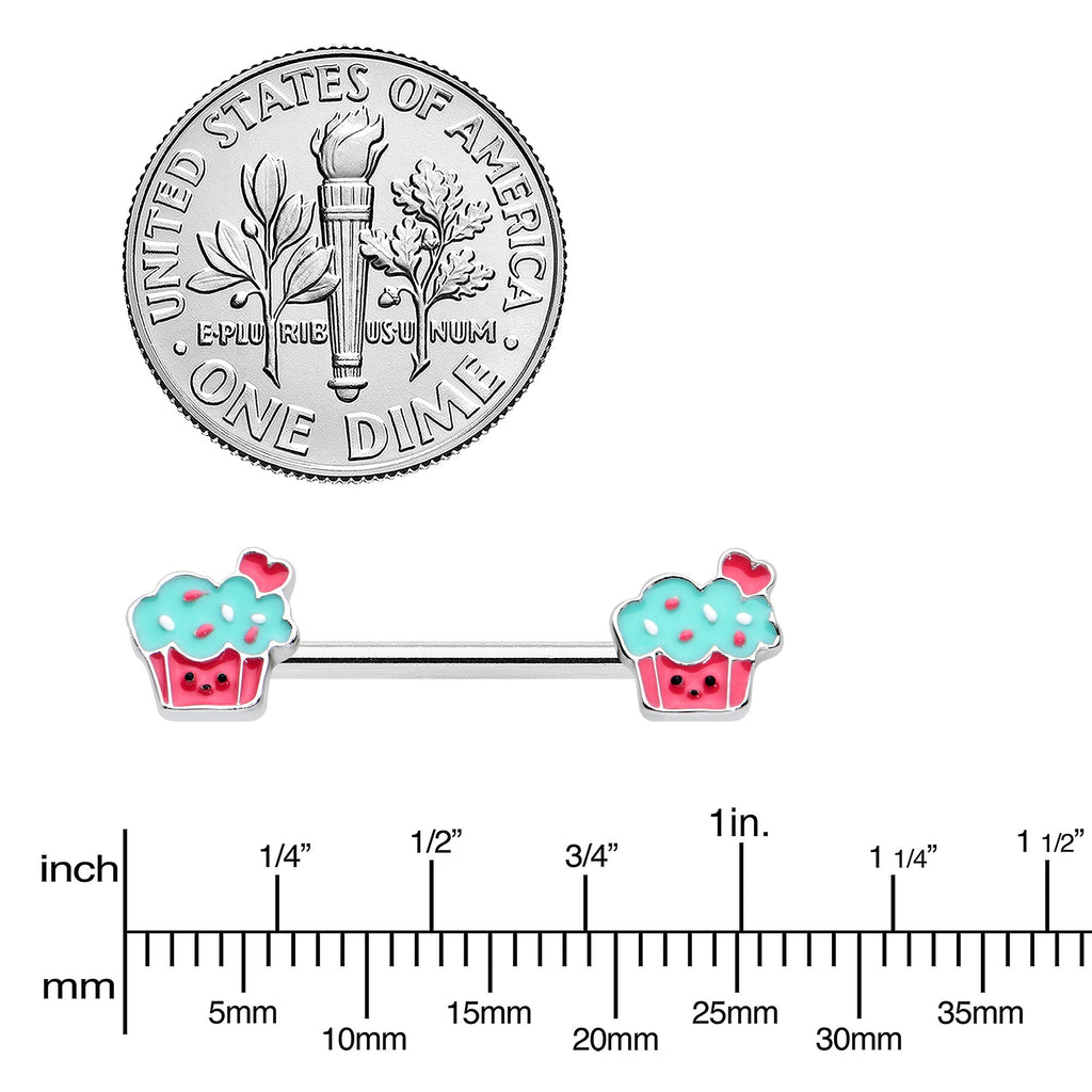 BodyCandy 14G 9/16 Sweet Happy Cupcake Barbell Nipple Ring Set — lifestyle context