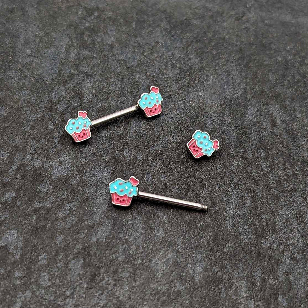 BodyCandy 14G 9/16 Sweet Happy Cupcake Barbell Nipple Ring Set — back view