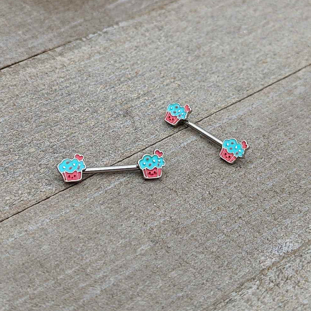 BodyCandy 14G 9/16 Sweet Happy Cupcake Barbell Nipple Ring Set — alternative angle
