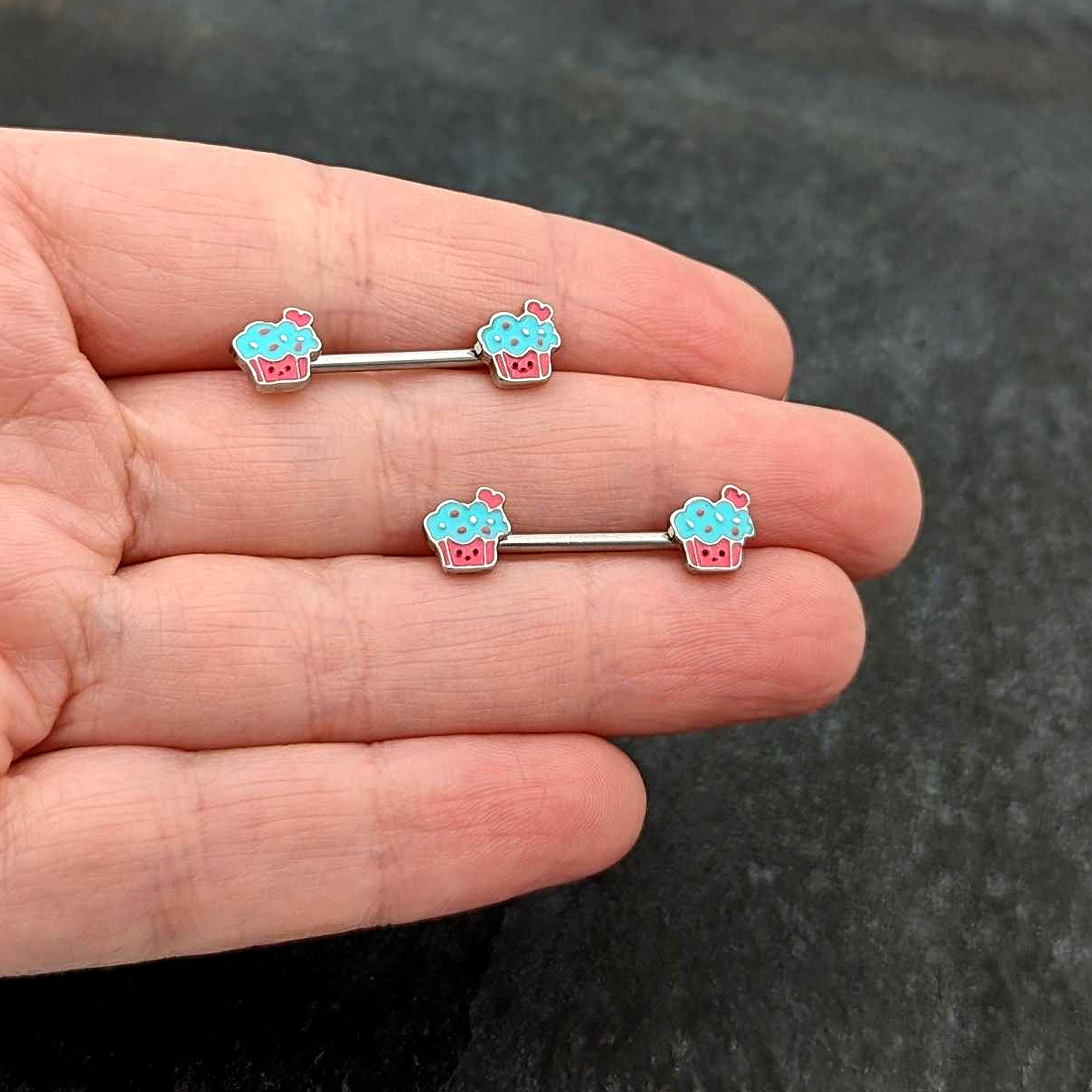 BodyCandy 14G 9/16 Sweet Happy Cupcake Barbell Nipple Ring Set — size reference