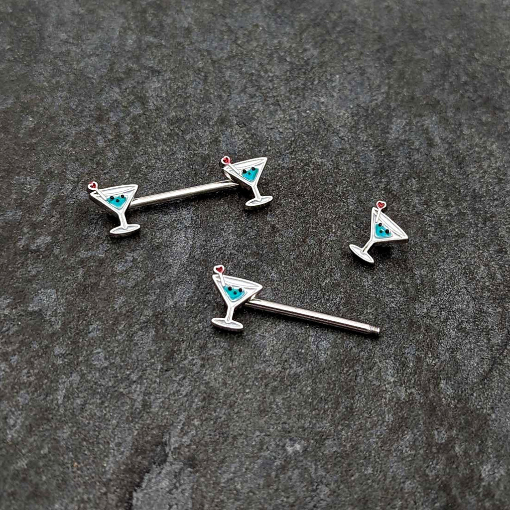 BodyCandy 14G 9/16 Sweet Martini Glass Heart Barbell Nipple Ring Set — back view