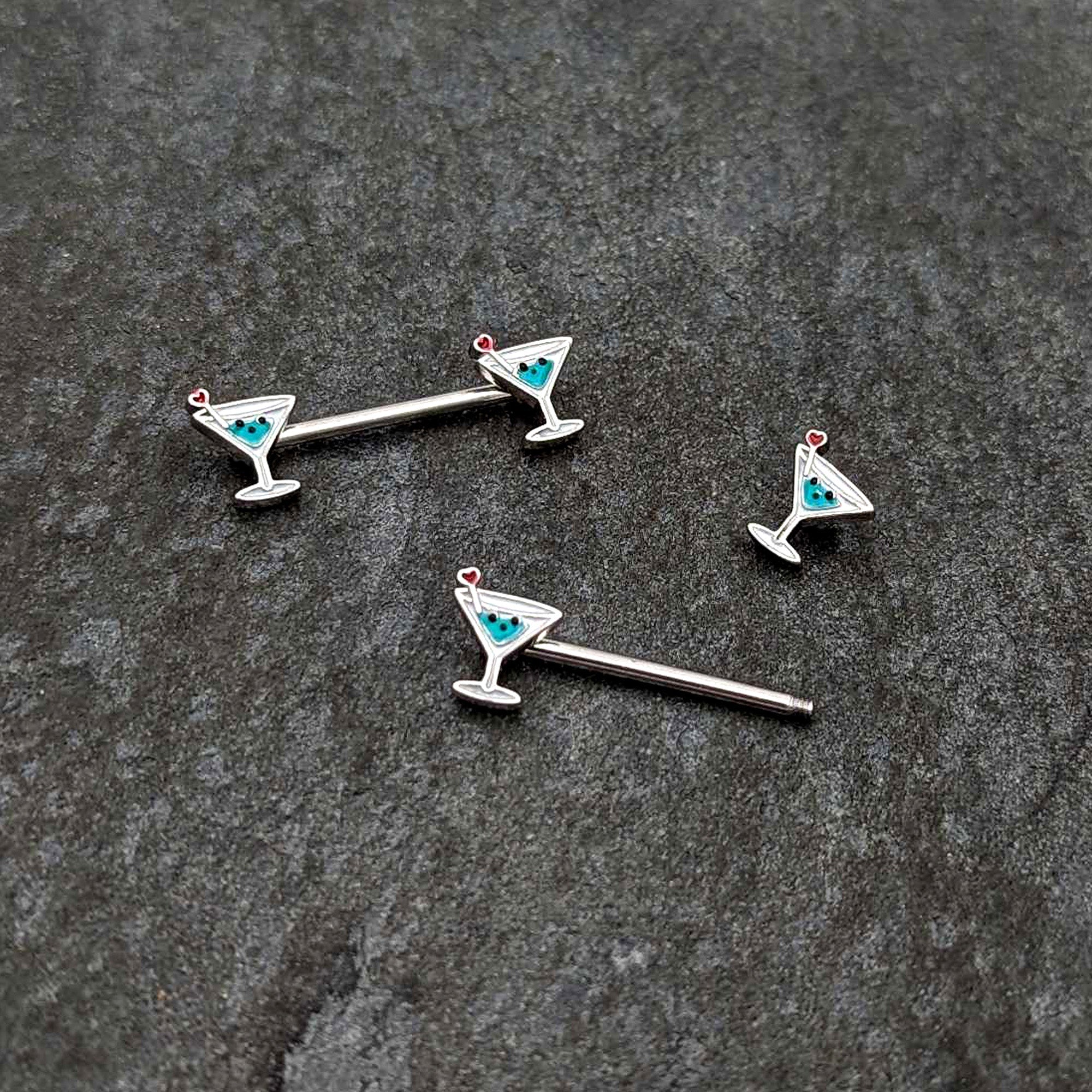 BodyCandy 14G 9/16 Sweet Martini Glass Heart Barbell Nipple Ring Set — back view