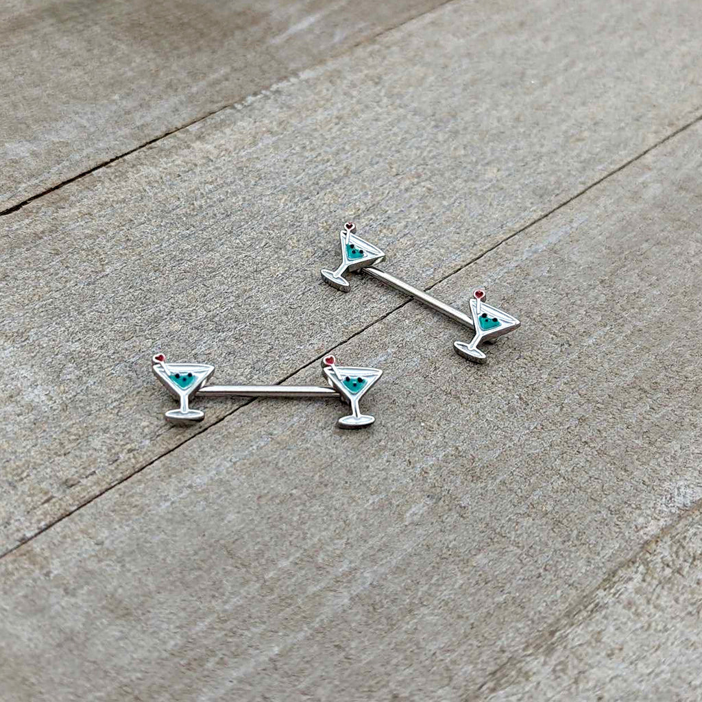 BodyCandy 14G 9/16 Sweet Martini Glass Heart Barbell Nipple Ring Set — alternative angle