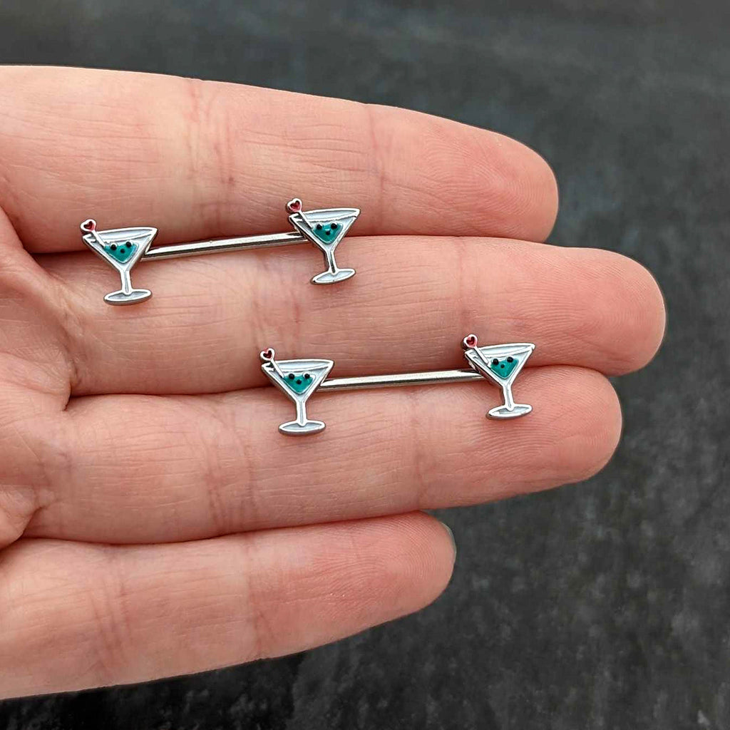 BodyCandy 14G 9/16 Sweet Martini Glass Heart Barbell Nipple Ring Set — size reference