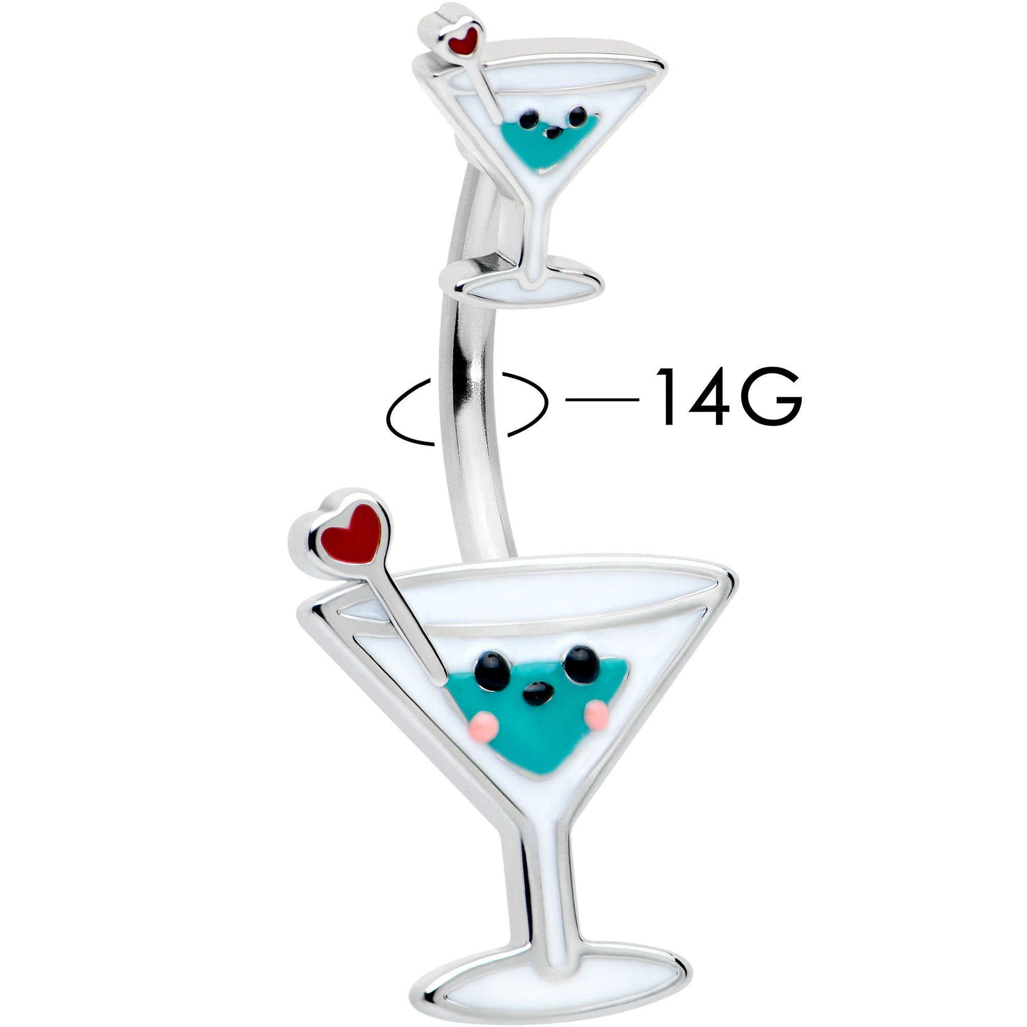 BodyCandy Sweet Martini Glass Heart Valentine New Years Double Mount Belly Ring — detail close-up