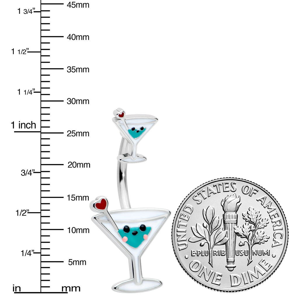 BodyCandy Sweet Martini Glass Heart Valentine New Years Double Mount Belly Ring — lifestyle context