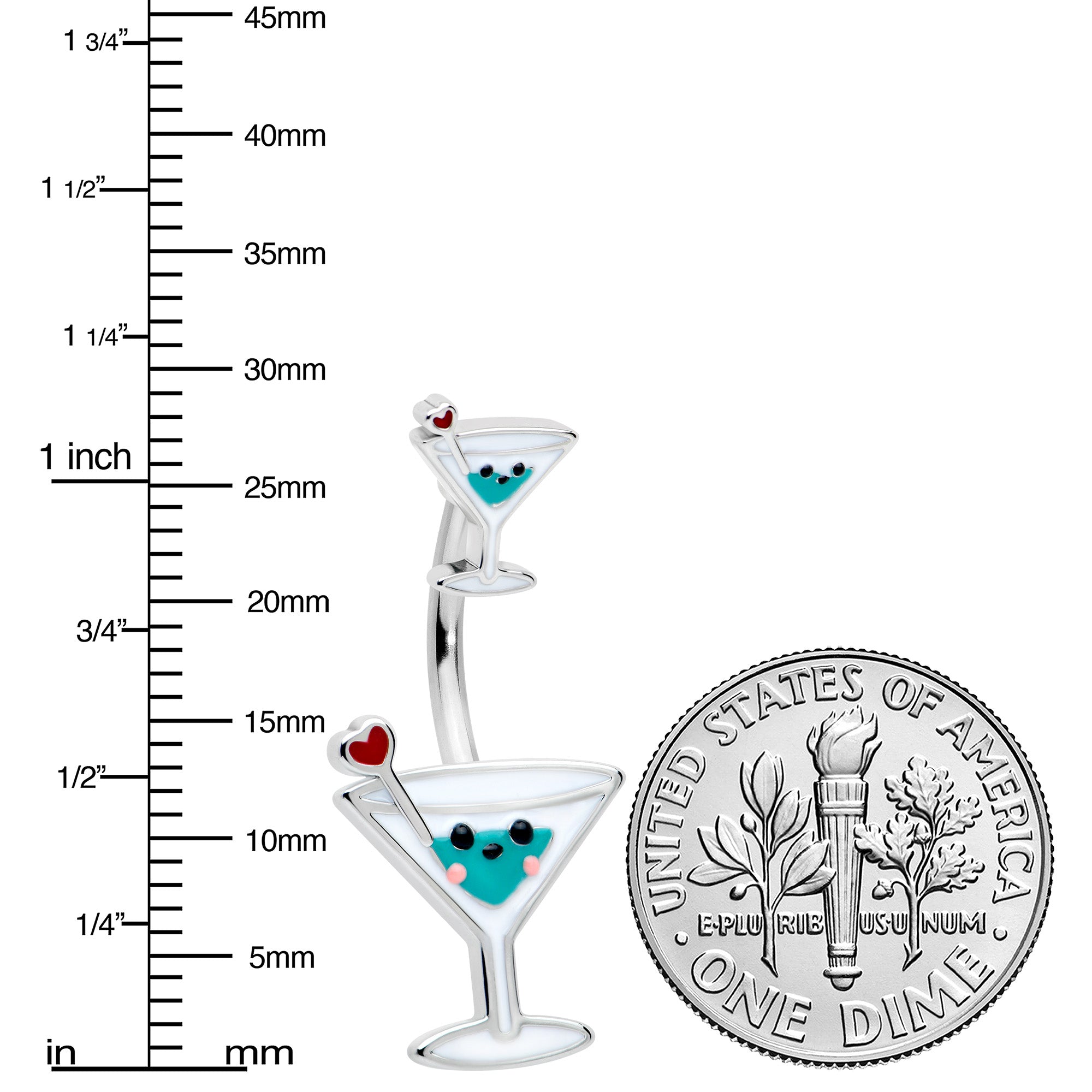 BodyCandy Sweet Martini Glass Heart Valentine New Years Double Mount Belly Ring — lifestyle context