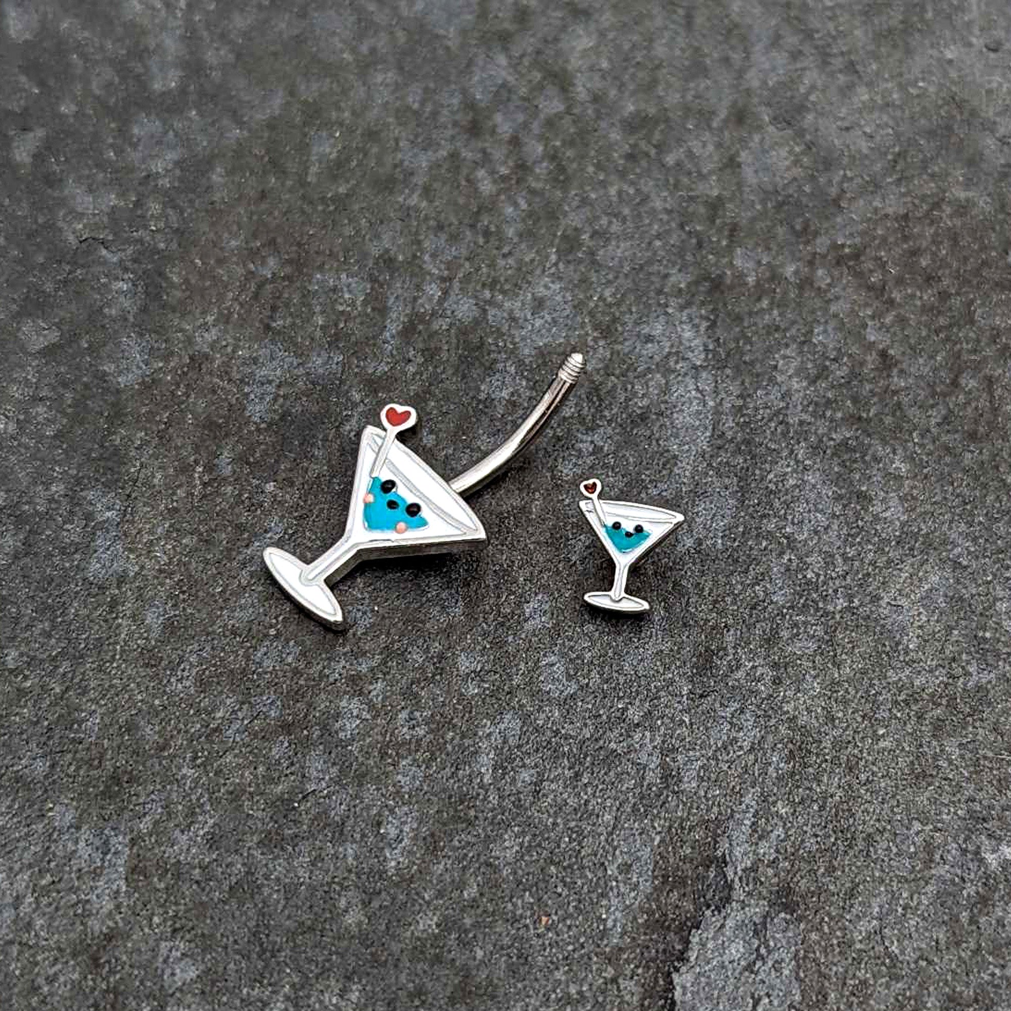 BodyCandy Sweet Martini Glass Heart Valentine New Years Double Mount Belly Ring — back view