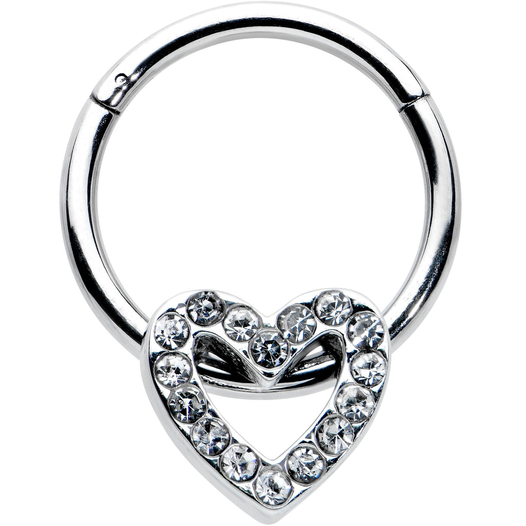 BodyCandy 16G 3/8 Clear Gem Open Heart Valentine Hinged Segment Ring — main product shot