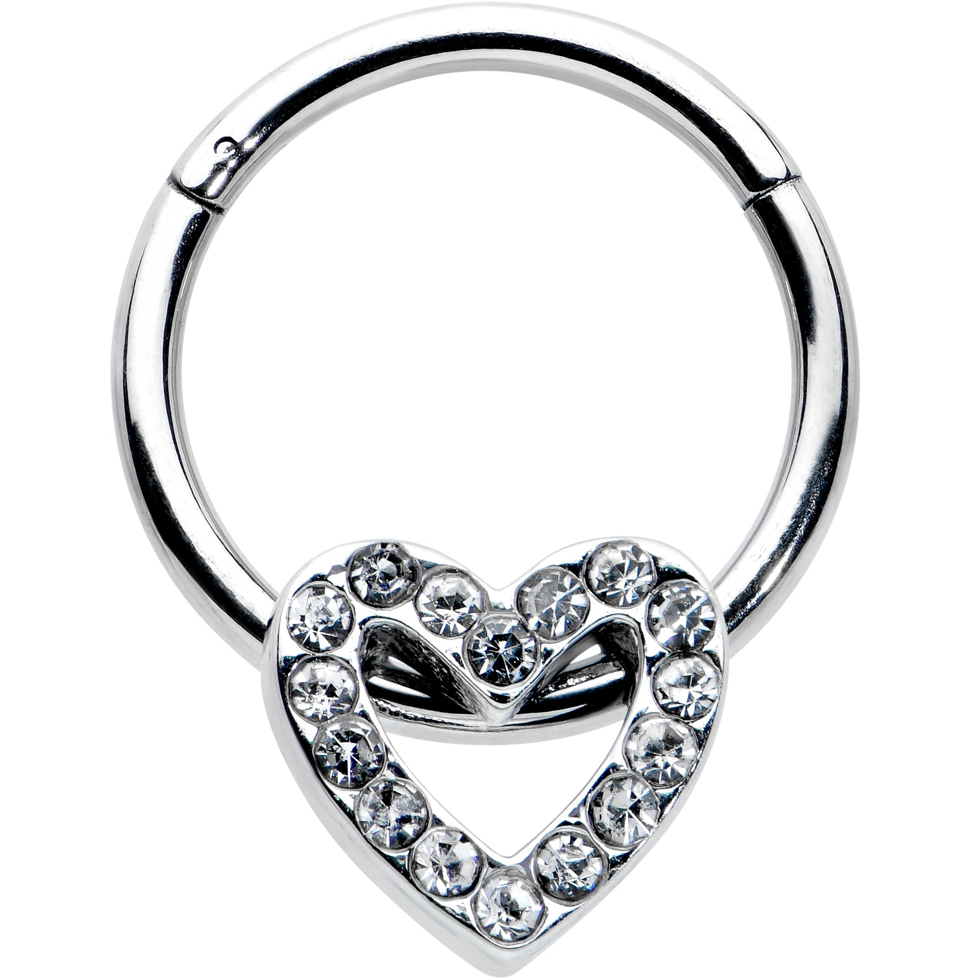 BodyCandy 16G 3/8 Clear Gem Open Heart Valentine Hinged Segment Ring — main product shot